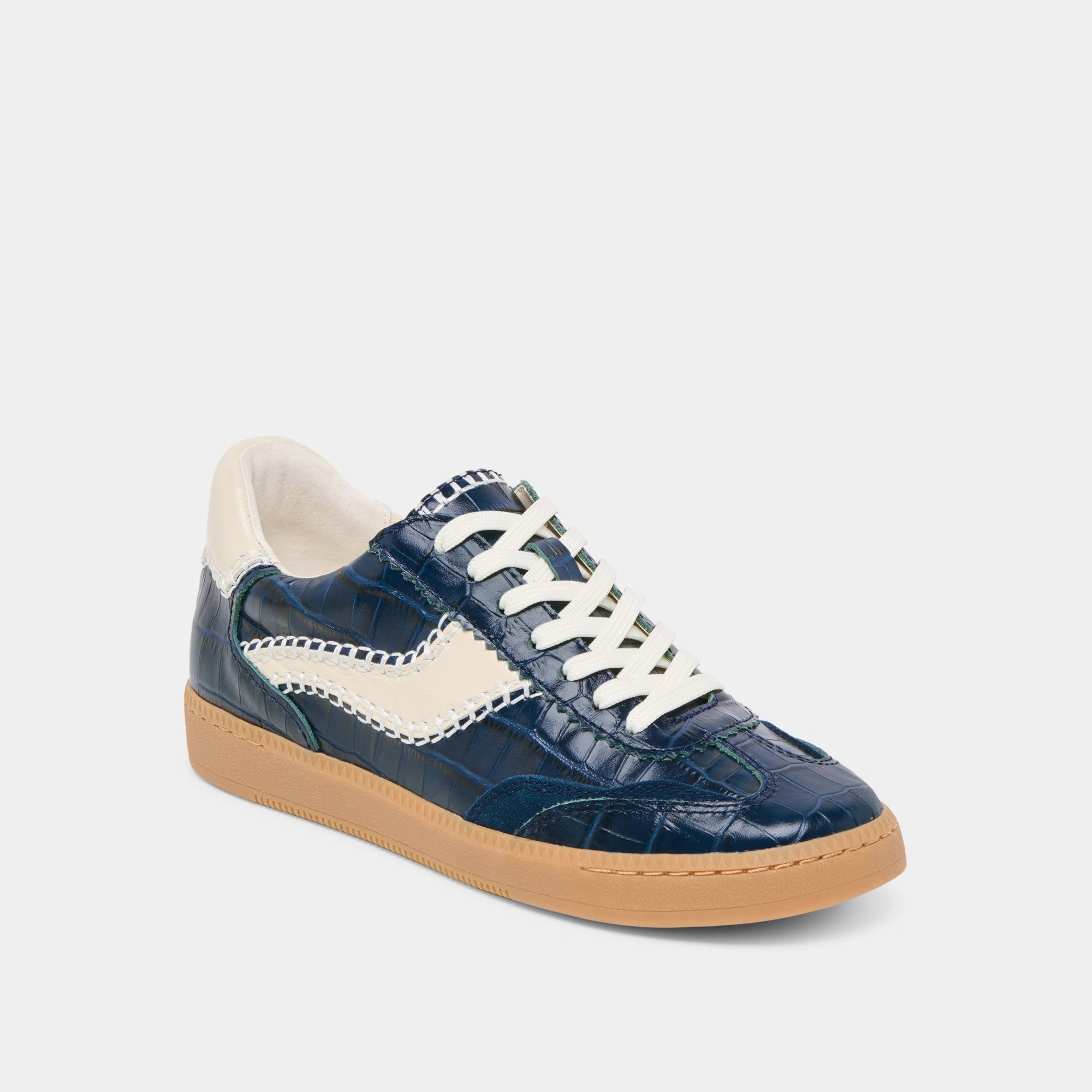 Multi directional traction Eco Conscious Manufacturing NOTICE STITCH SNEAKERS INK CROCO EMBOSSED LEATHER