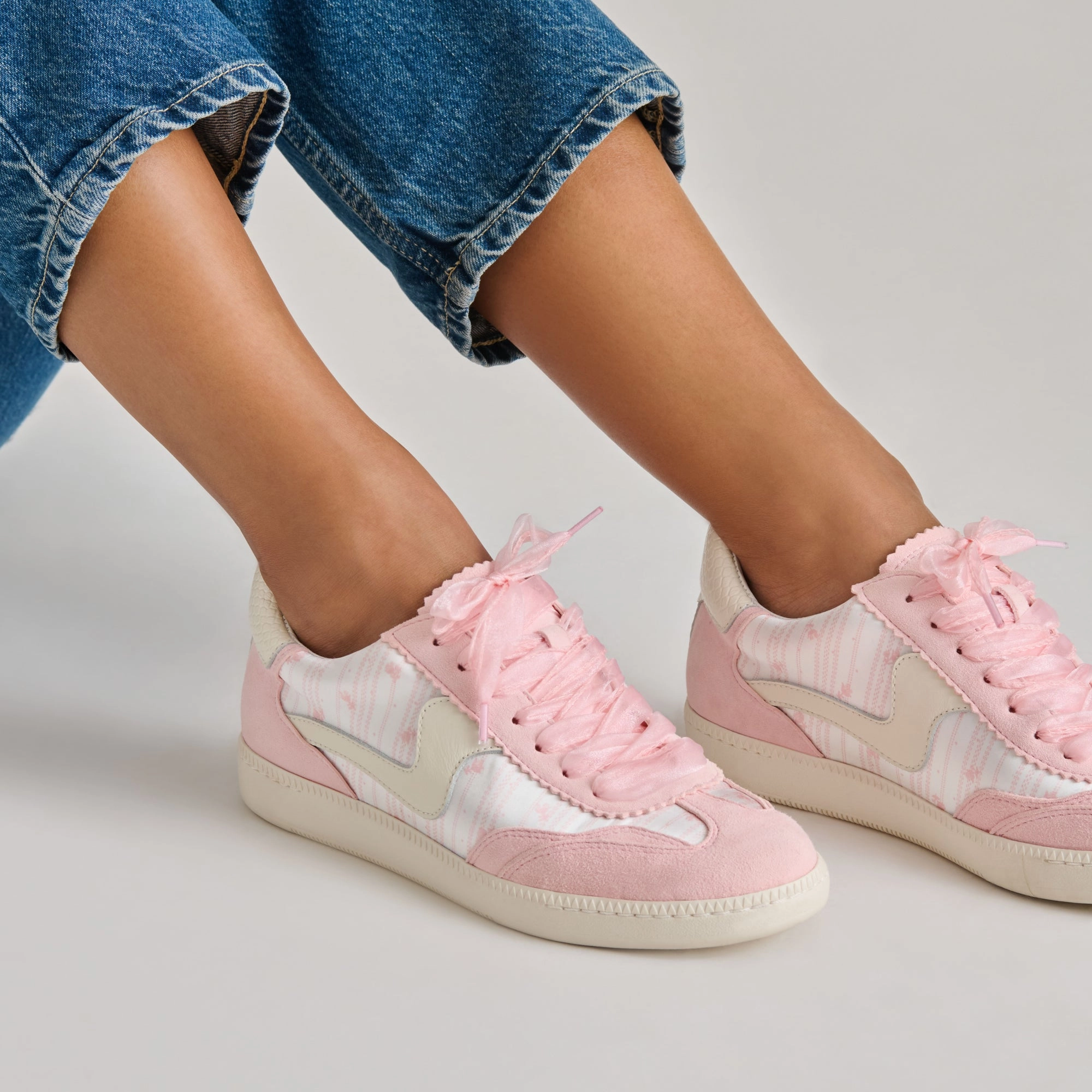 cool kids' designs spring styles NOTICE X BYRDIE GOLF SNEAKERS PINK FLORAL NYLON