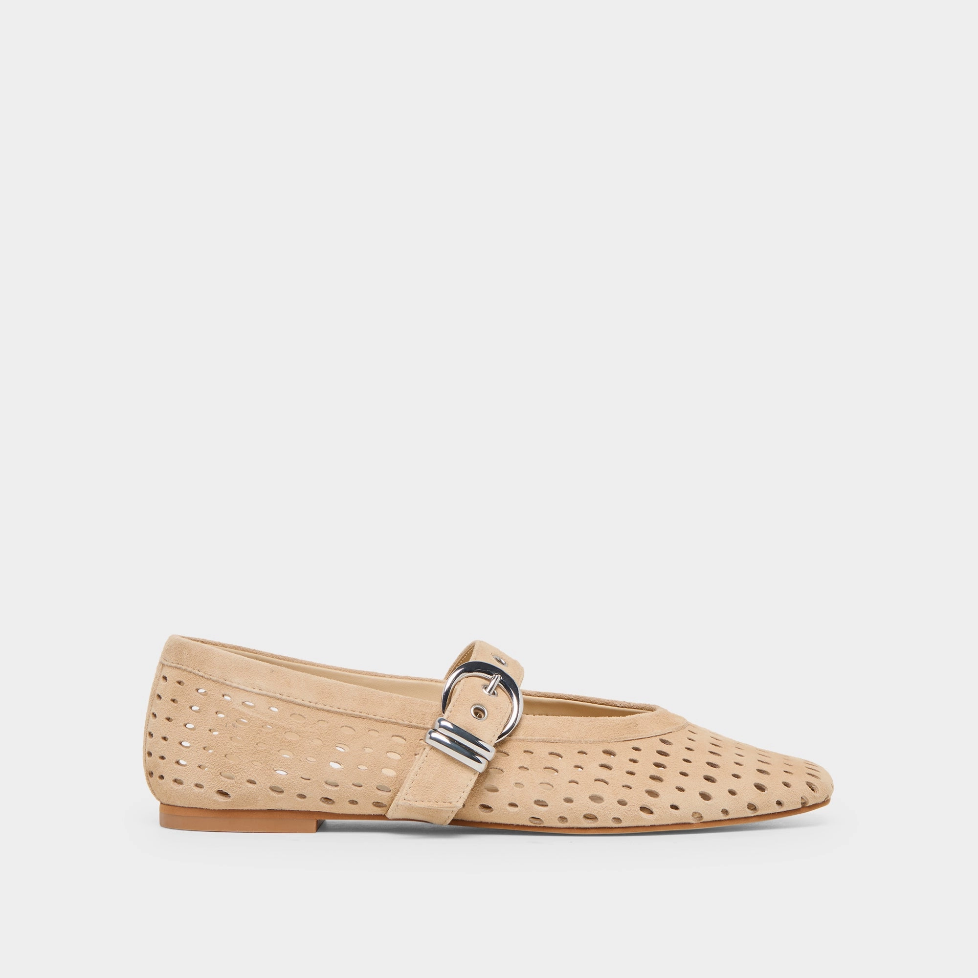 MIKEL BALLET FLATS CAMEL PERFORATED SUEDE Fitted Traction