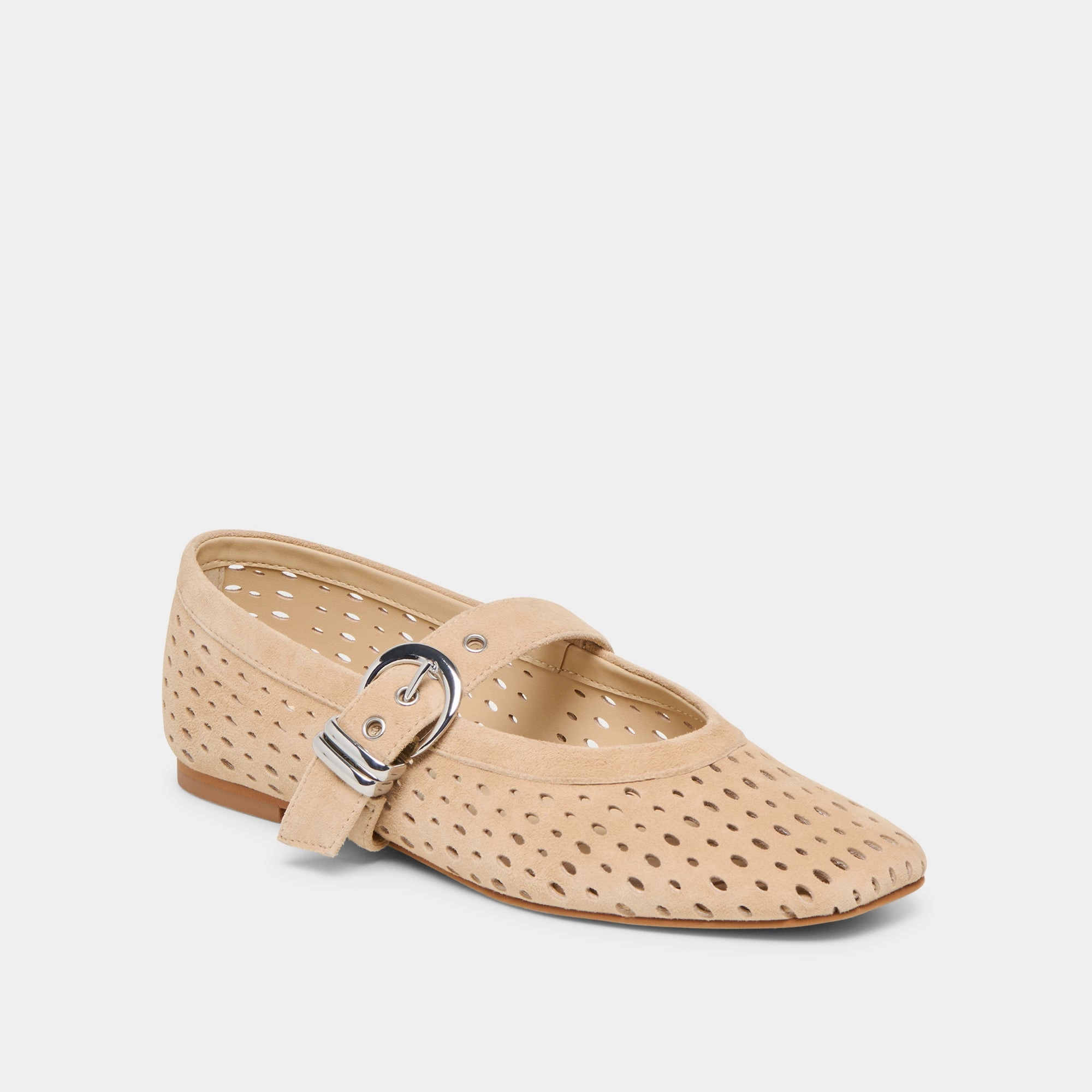 MIKEL BALLET FLATS CAMEL PERFORATED SUEDE shopper Luxurious Touch
