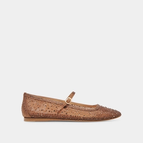widest REYES CRYSTAL BALLET FLATS MID BROWN MESH