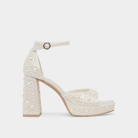 PANDRO PEARL WIDE HEELS TRUE WHITE SATIN Ballet Flats