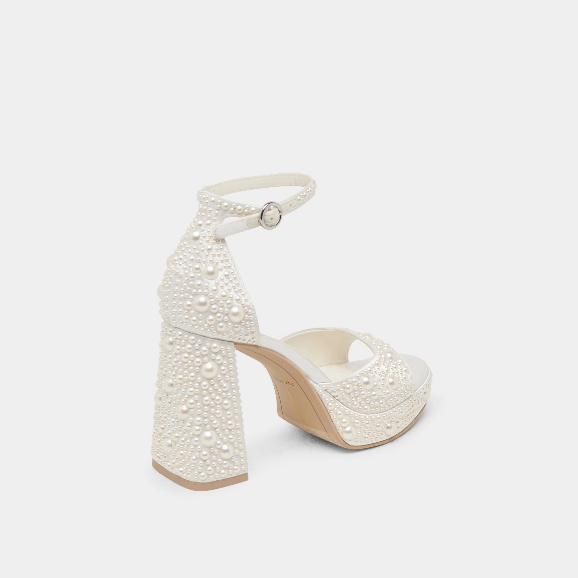 PANDRO PEARL WIDE HEELS TRUE WHITE SATIN Sophisticated piece