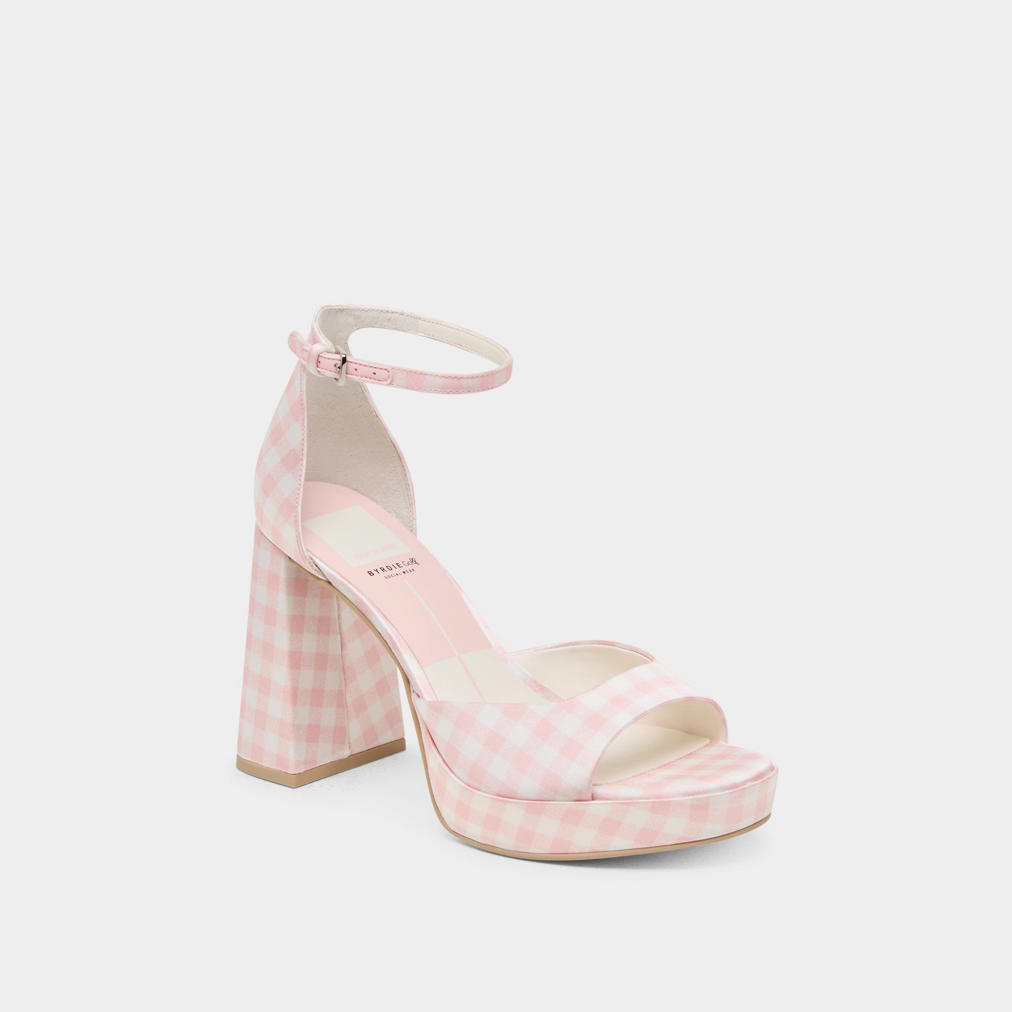 PANDRO X BYRDIE GOLF HEELS PINK PLAID GINGHAM sole Vibration Reduction