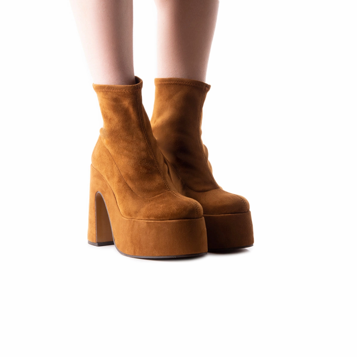 Ankle Lock Flat Sole Flash Brown Suede Stretch