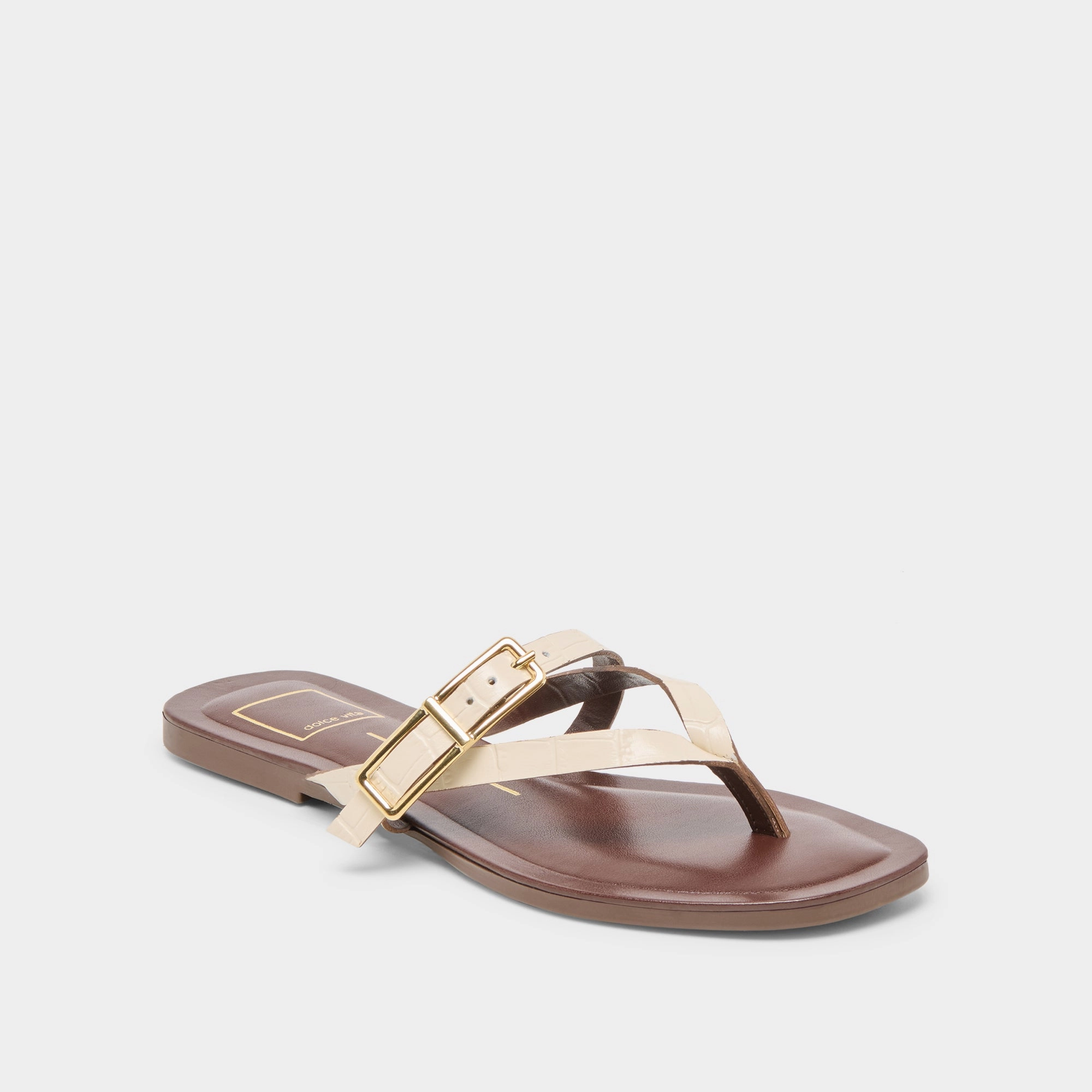 PIERS SANDALS BEIGE CROCO EMBOSSED LEATHER Cushioned Heel Support