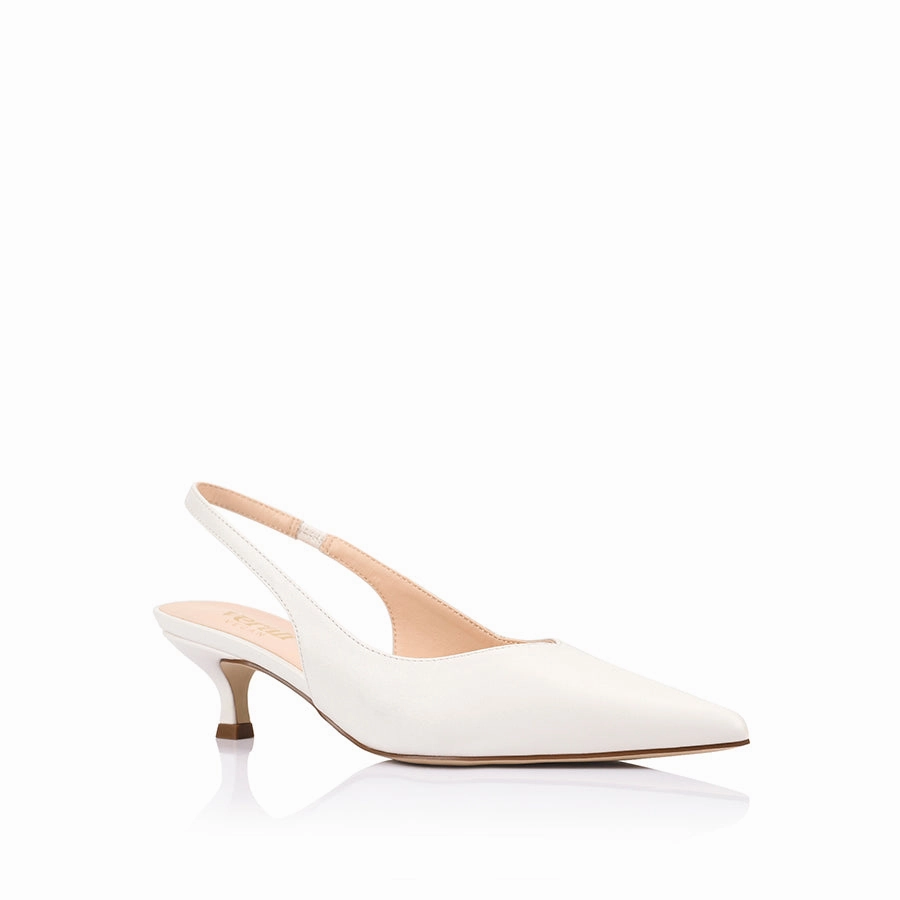 Lush Slingback Kitten Heels - Chalk White Elastic Goring Insert