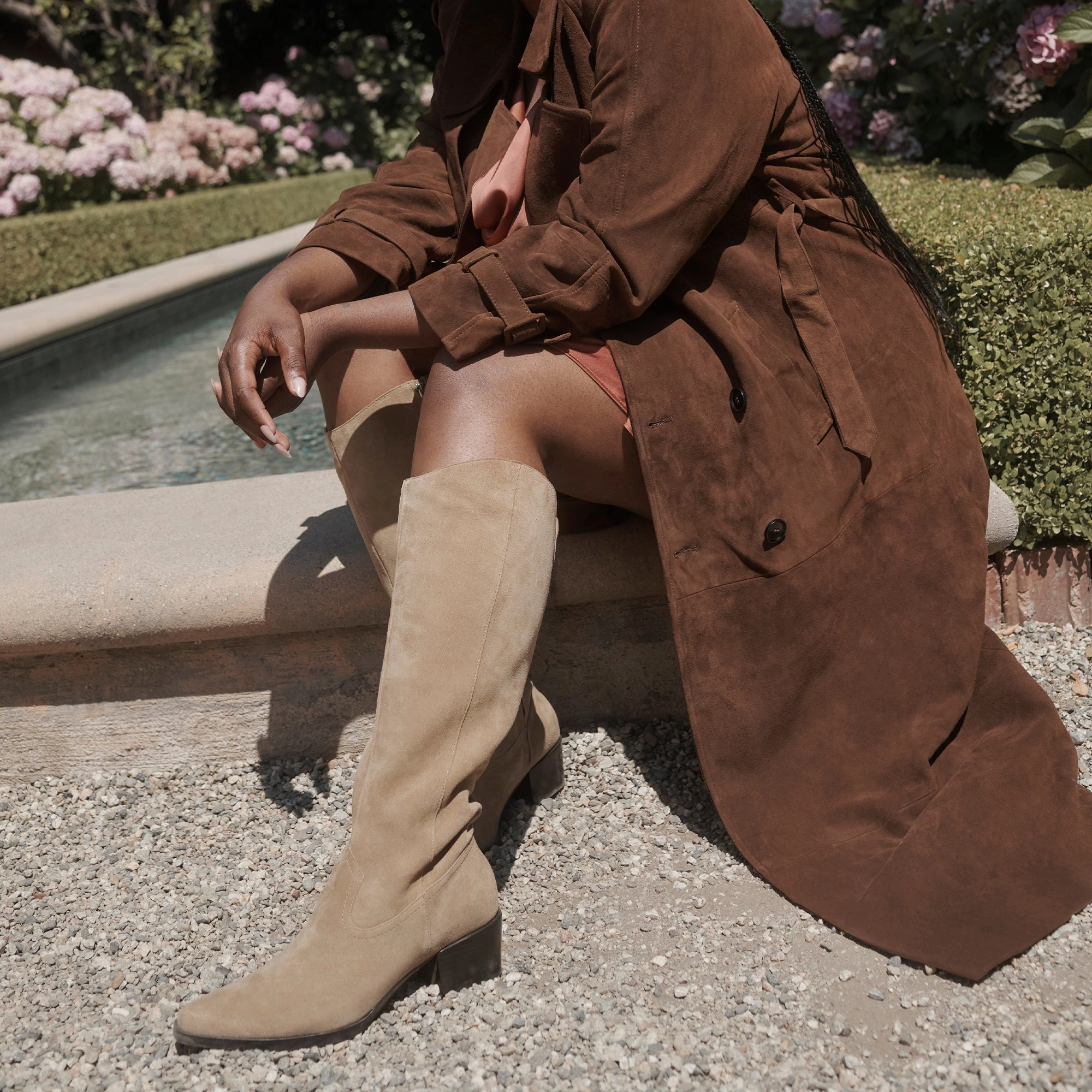 VIRONA H2O WIDE CALF BOOTS DK TAUPE SUEDE slip - resistant outsole