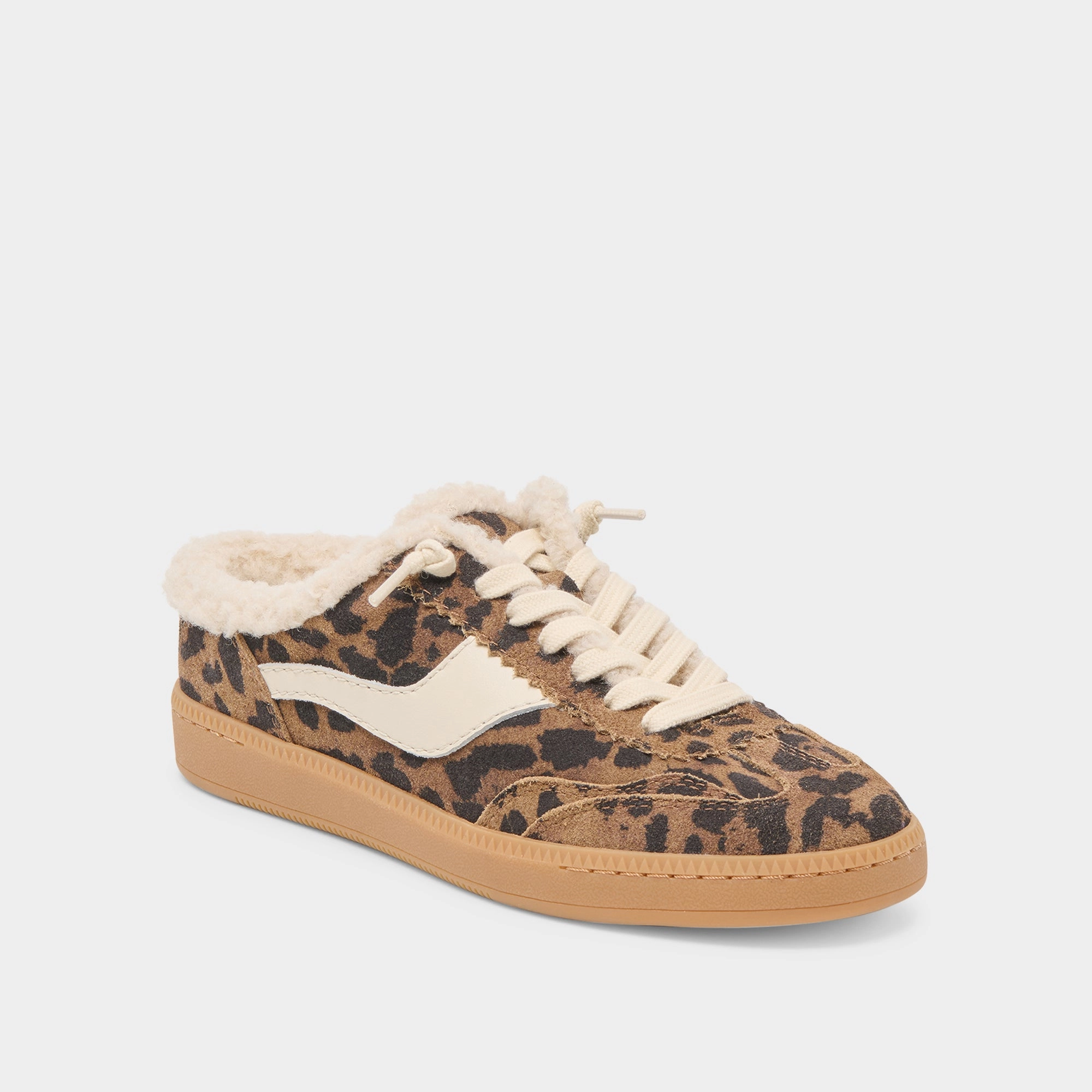 Beneficial Shock Absorption Layer NOTICE SLIDE PLUSH SNEAKERS BROWN LEOPARD PRINTED SUEDE