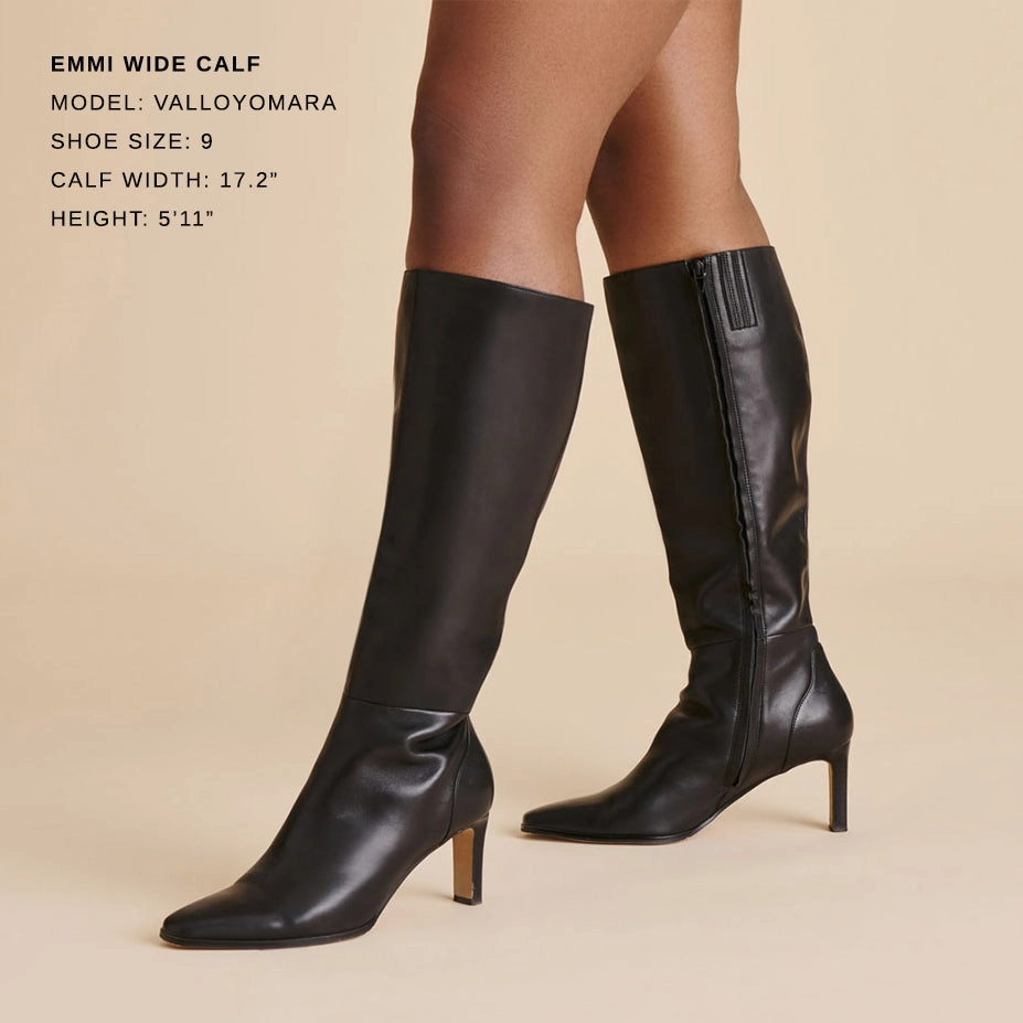 Quick Dry Fabric EMMI WIDE CALF BOOTS BLACK LEATHER