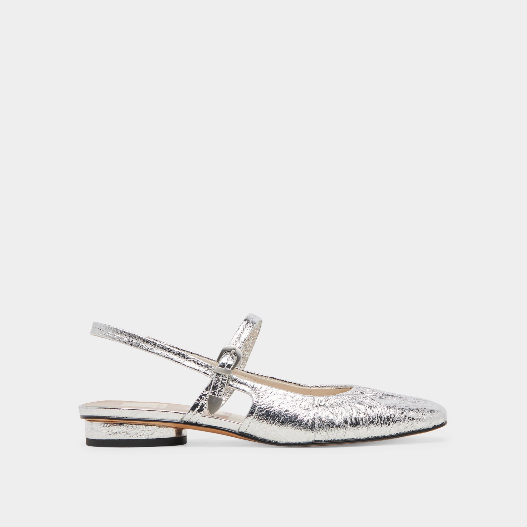 RIANNE FLATS SILVER DISTRESSED LEATHER perforated design foldable