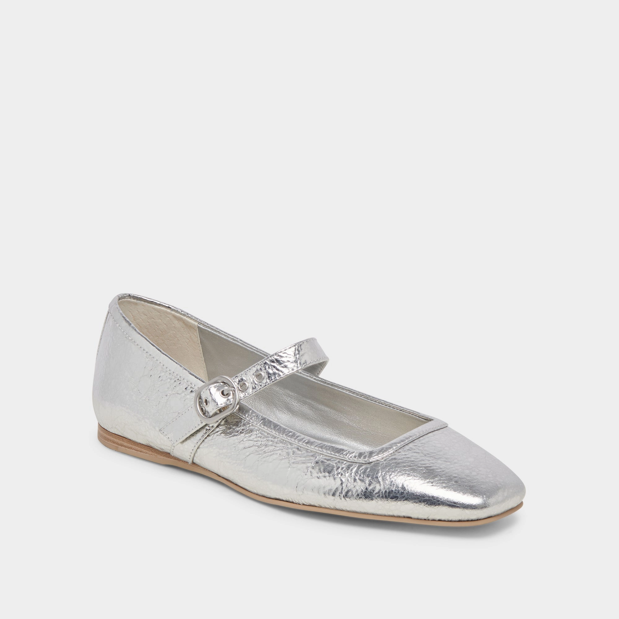 Impact Diffusing Heel Tactile Grip Enhancement RODNI BALLET FLATS SILVER DISTRESSED LEATHER