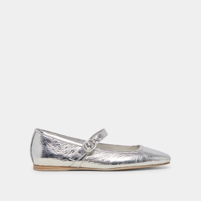 RODNI BALLET FLATS SILVER DISTRESSED LEATHER Cushioned Heel Support