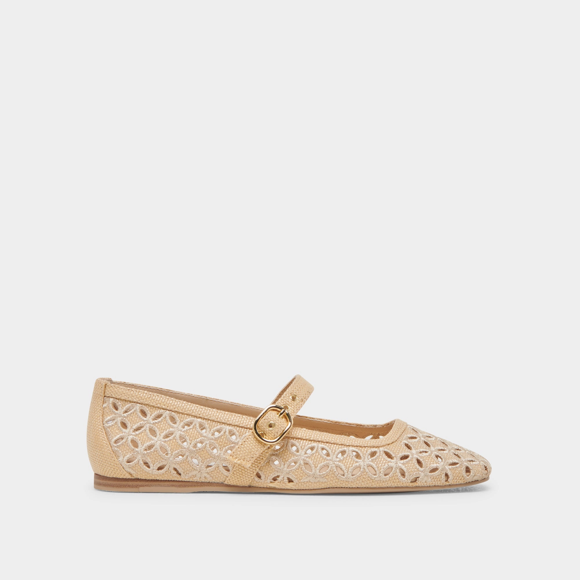 RODNI EYELET PERF BALLET FLATS LT NATURAL WOVEN RAFFIA Slim Style Party - Wear