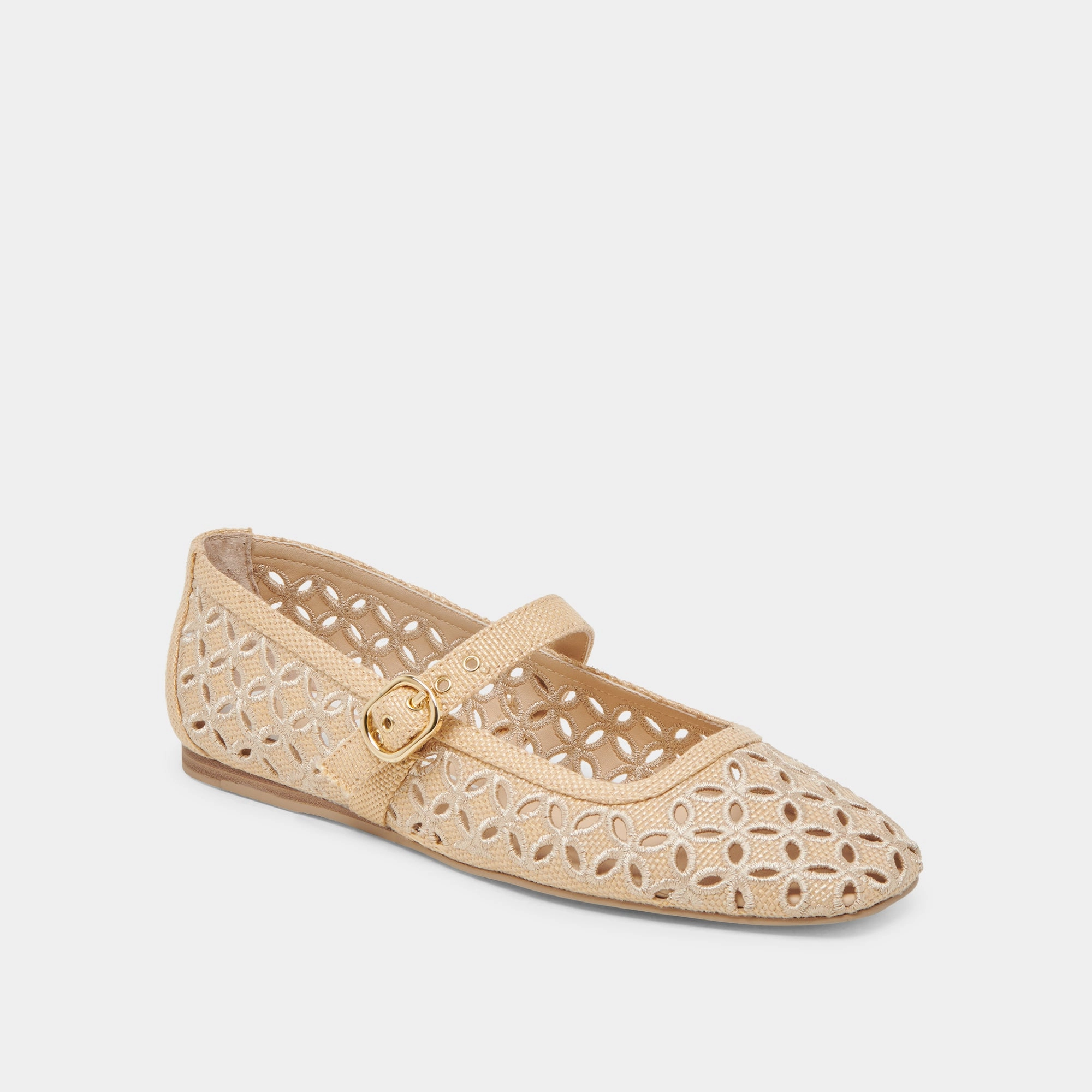 RODNI EYELET PERF BALLET FLATS LT NATURAL WOVEN RAFFIA teenagers'