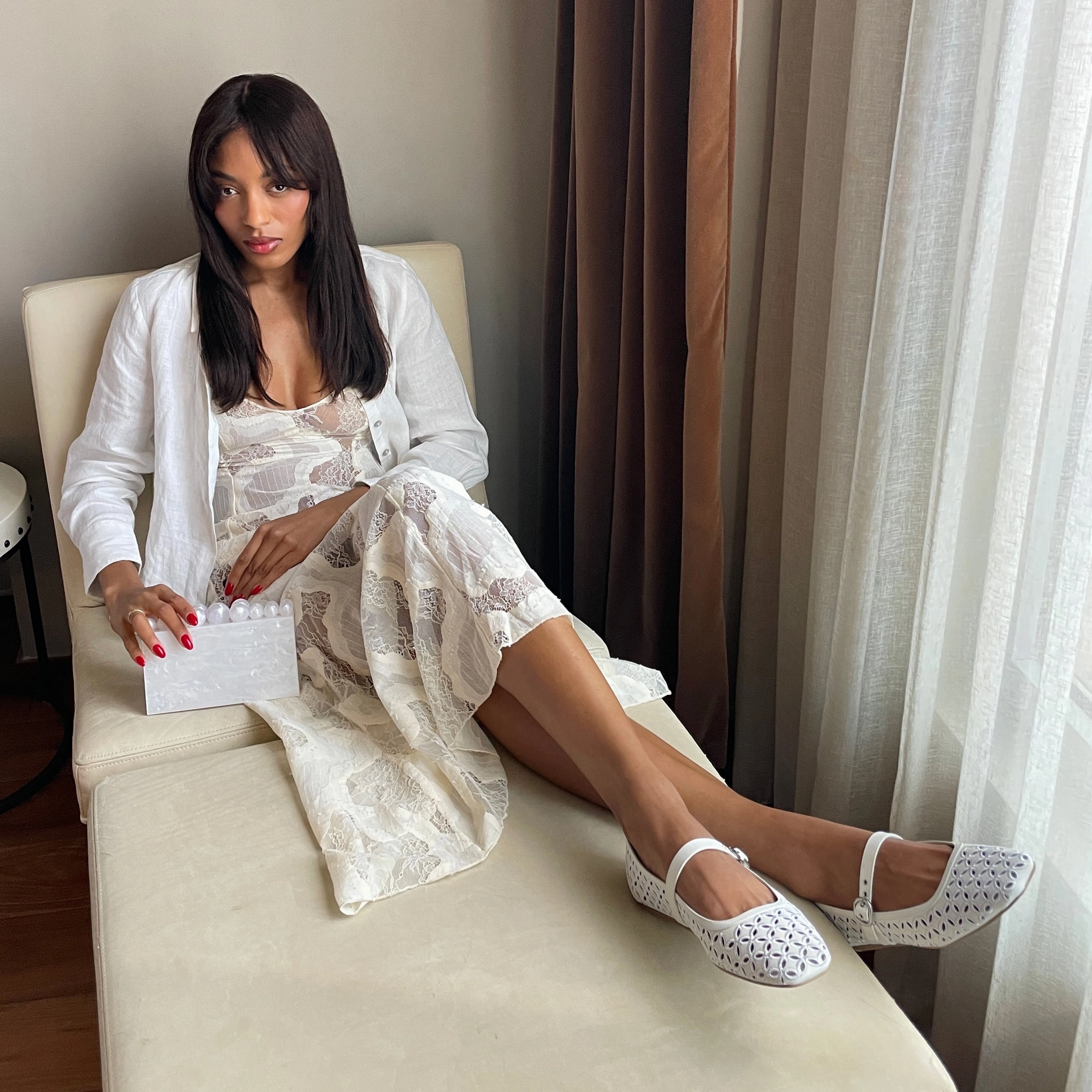 Fashion-forward comfort Padded Ankle Support RODNI EYELET PERF BALLET FLATS TRUE WHITE LEATHER