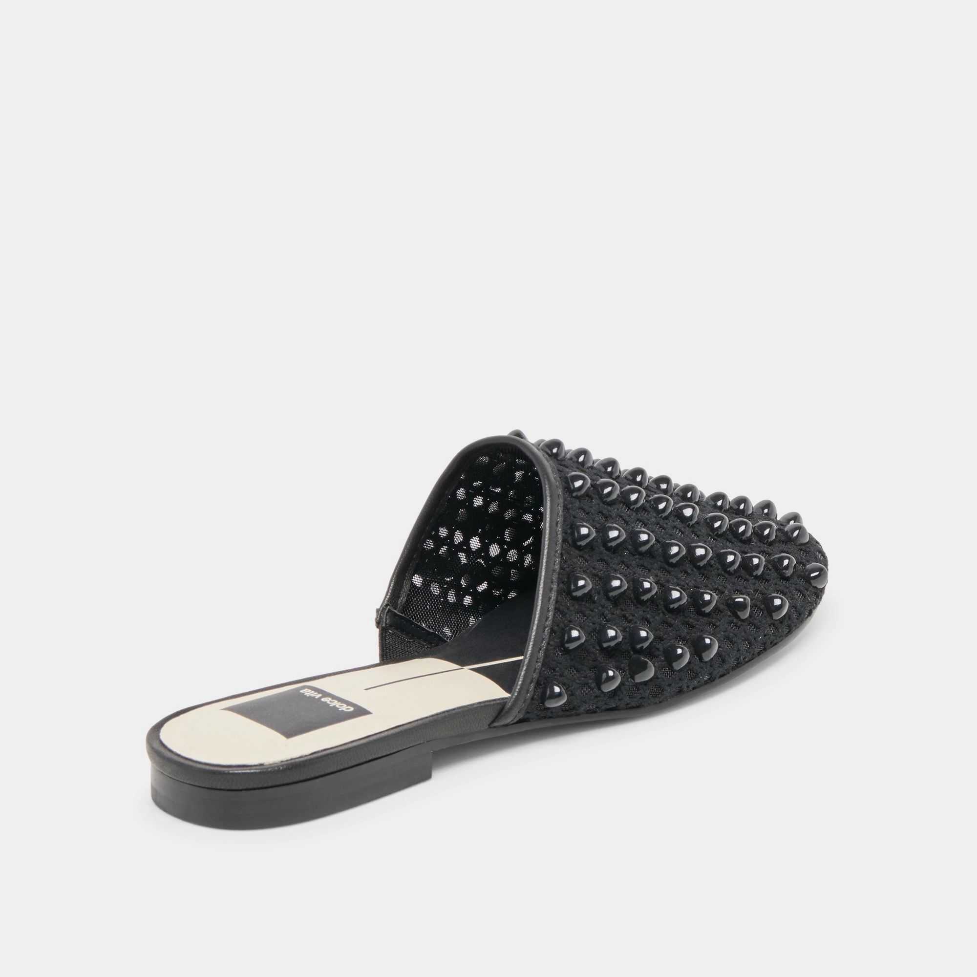 ROVA BEAD FLATS ONYX BEADED MESH Stacked Heel