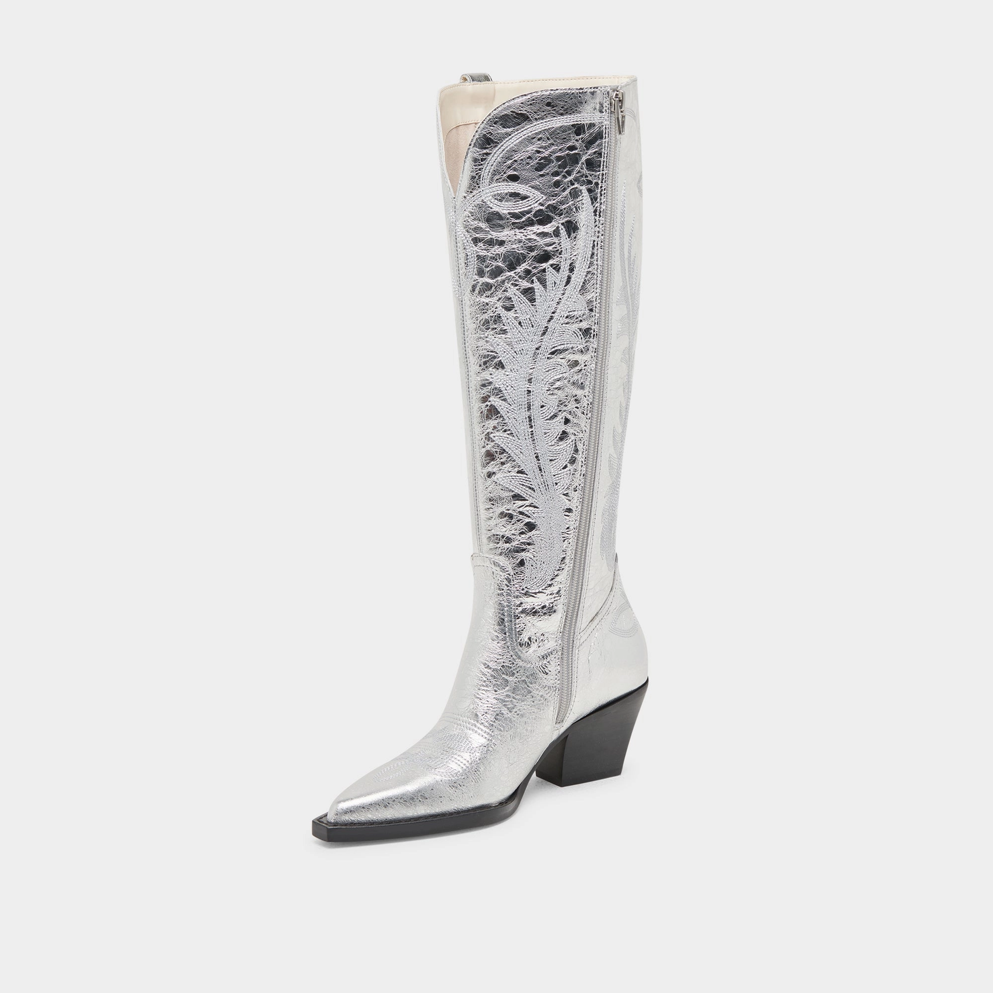 RYATT EXTRA WIDE CALF BOOTS SILVER DISTRESSED LEATHER Shock Dispersing Outsole Anti Odor Treatment
