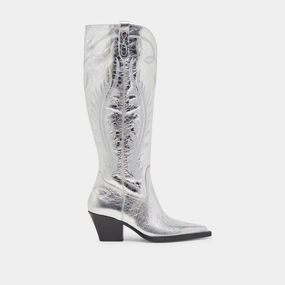 RYATT EXTRA WIDE CALF BOOTS SILVER DISTRESSED LEATHER knee - high