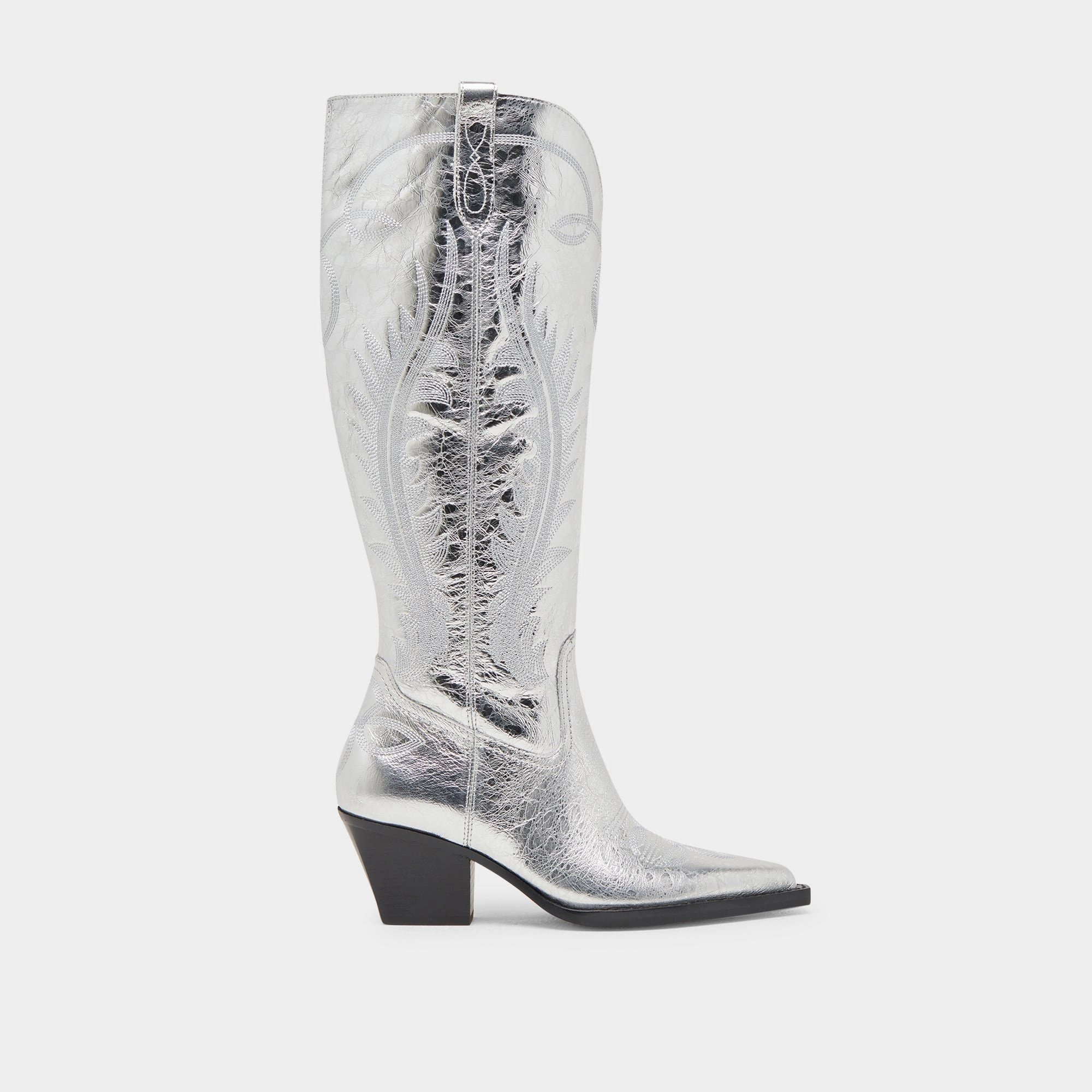 RYATT EXTRA WIDE CALF BOOTS SILVER DISTRESSED LEATHER knee - high