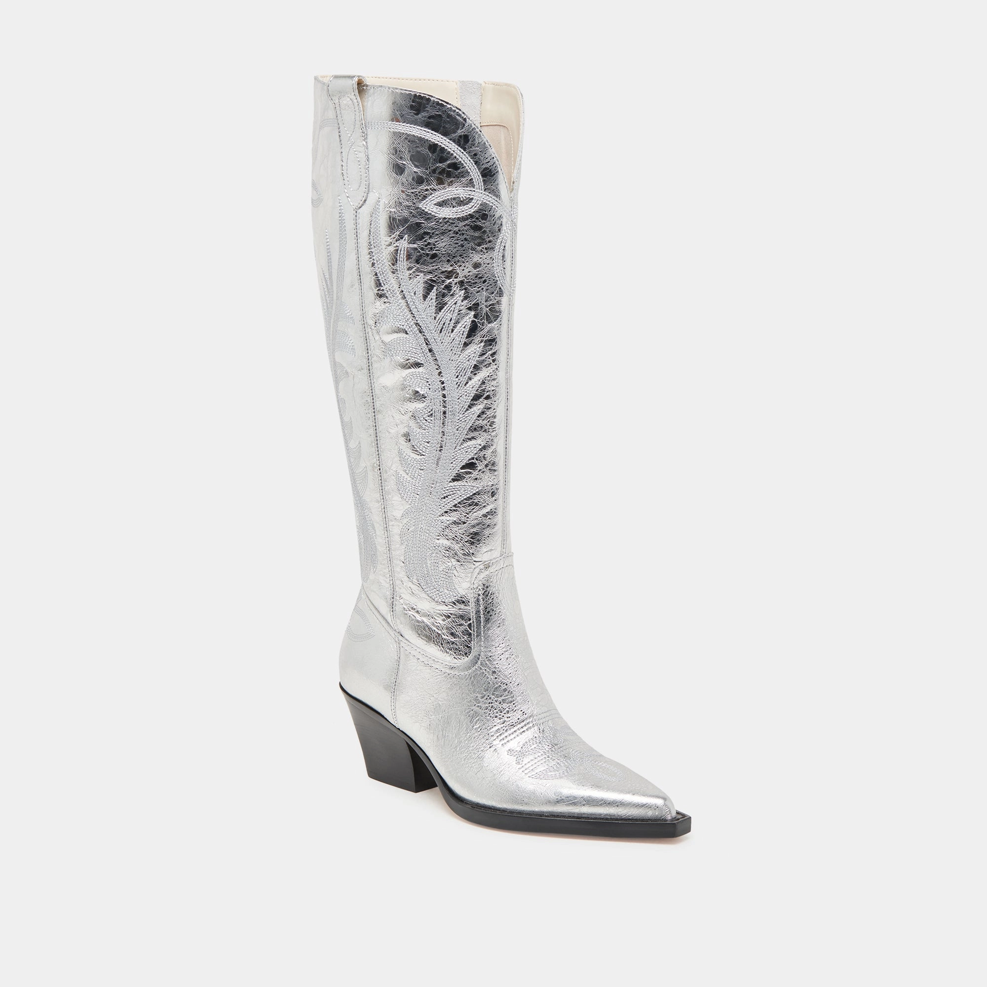 Orthopedic friendly RYATT EXTRA WIDE CALF BOOTS SILVER DISTRESSED LEATHER