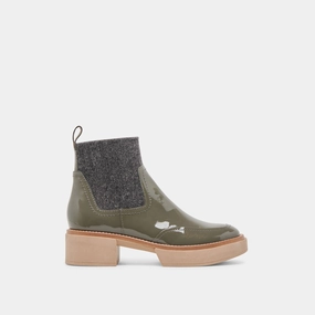 SALINE H2O BOOTIES DARK OLIVE CRINKLE PATENT Thermoregulating Lining
