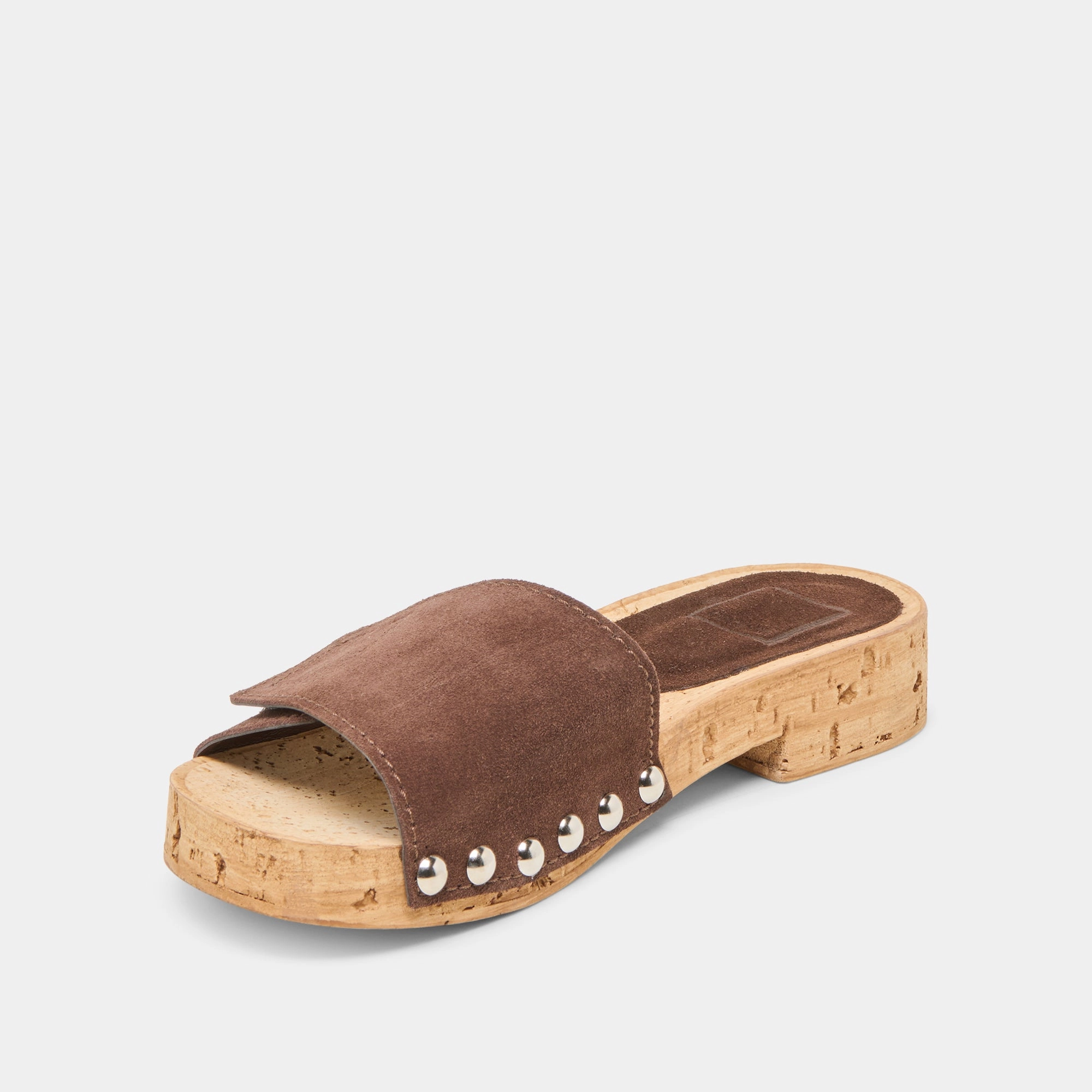 Fashion-forward flexibility indoor shoe features SANDY SANDALS DK BROWN SUEDE