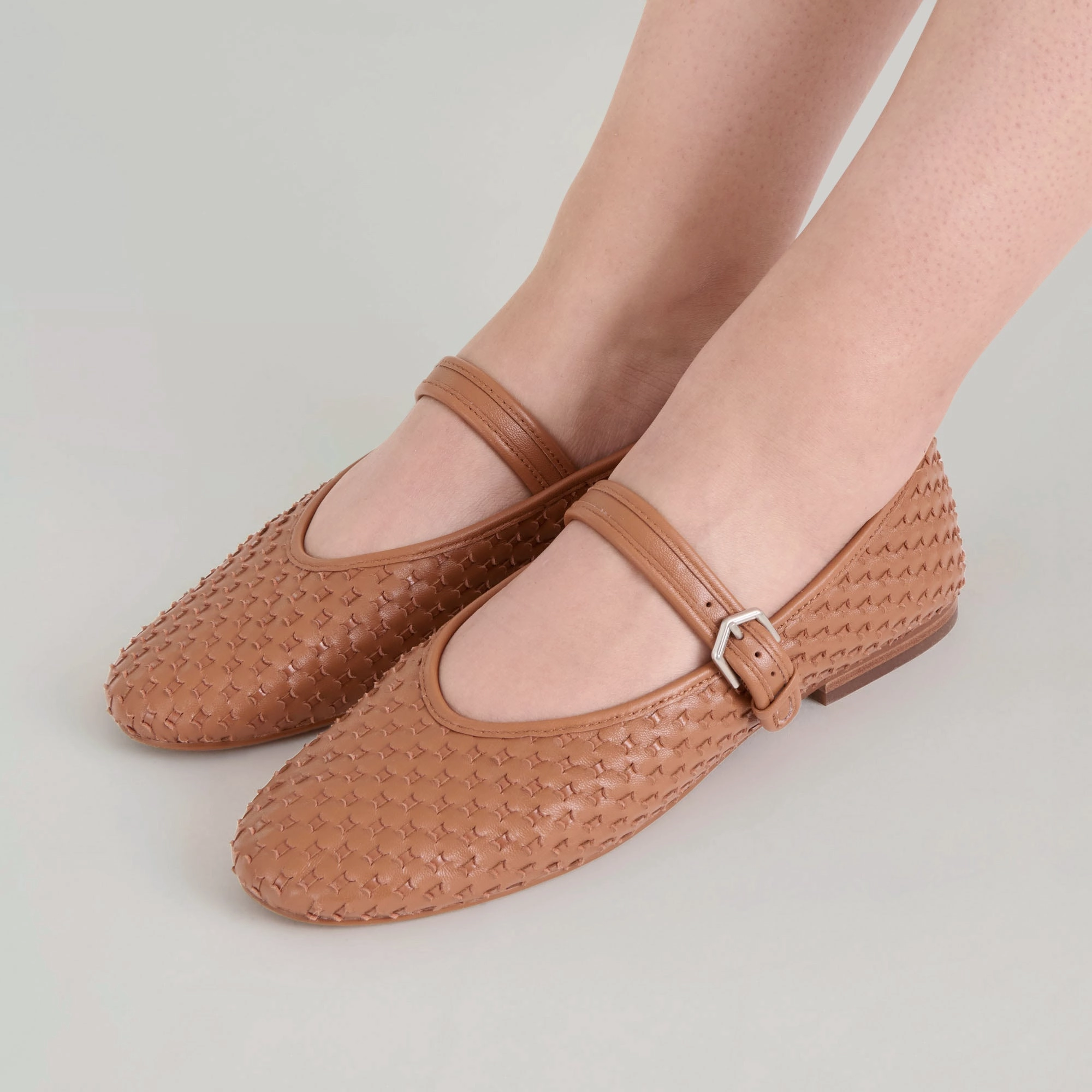 Microperforated Panels Casual Style ROSLYN WOVEN BALLET FLATS SADDLE WOVEN LEATHER