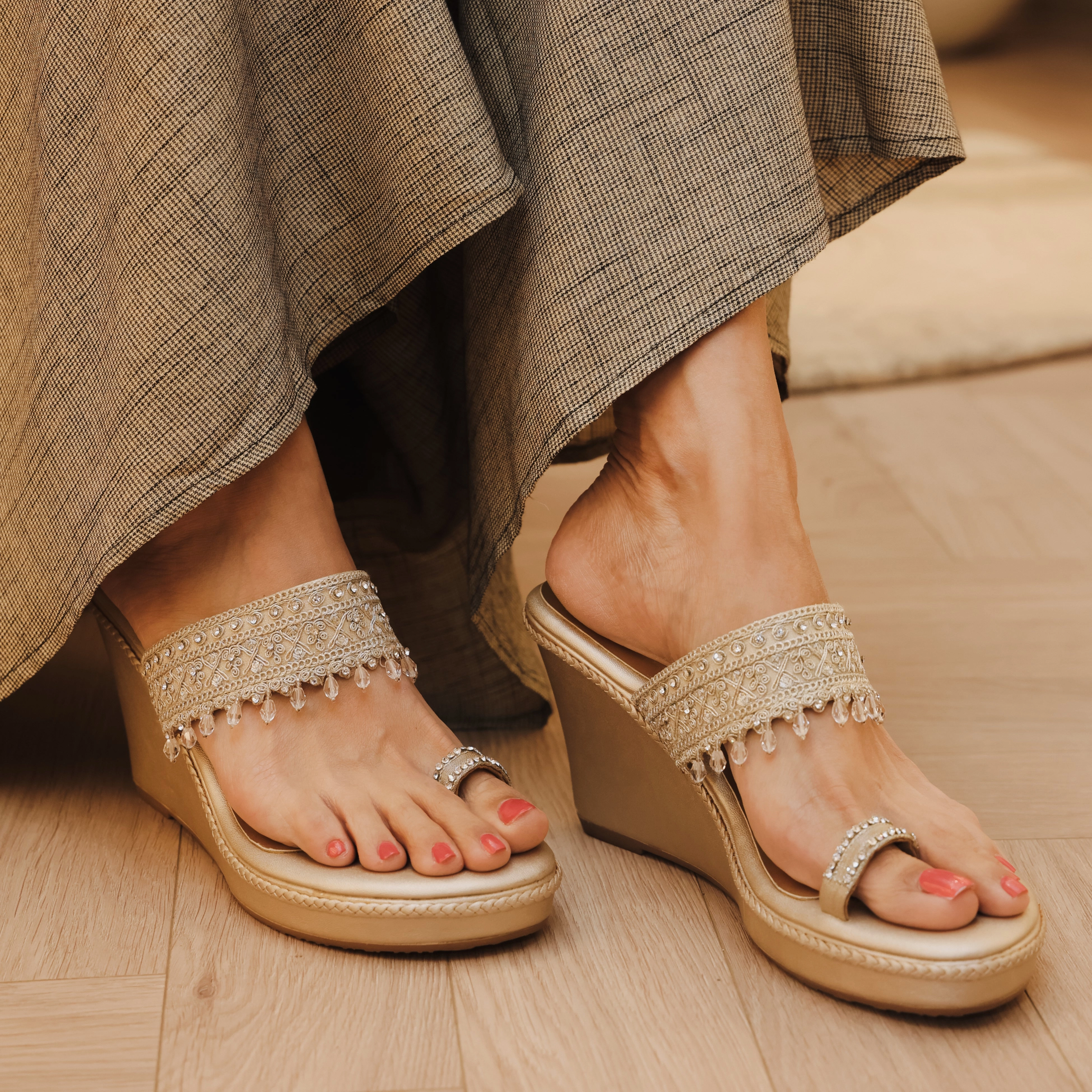 Chic Vacation Footwear Simple Slip SUHANA- EMBELLISHED WEDGES