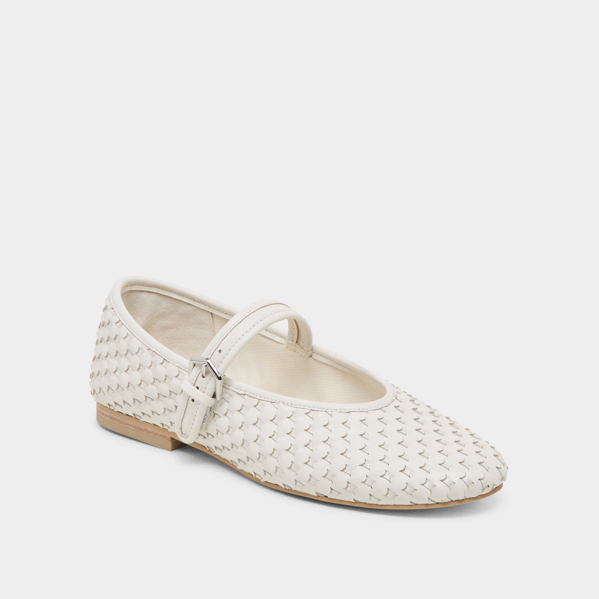 Lightweight Composite Material ROSLYN WOVEN BALLET FLATS TRUE WHITE WOVEN LEATHER