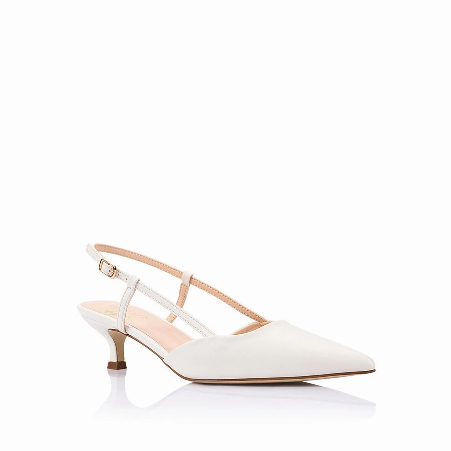 Power Pose Lucas Slingback Kitten Heels - Chalk White