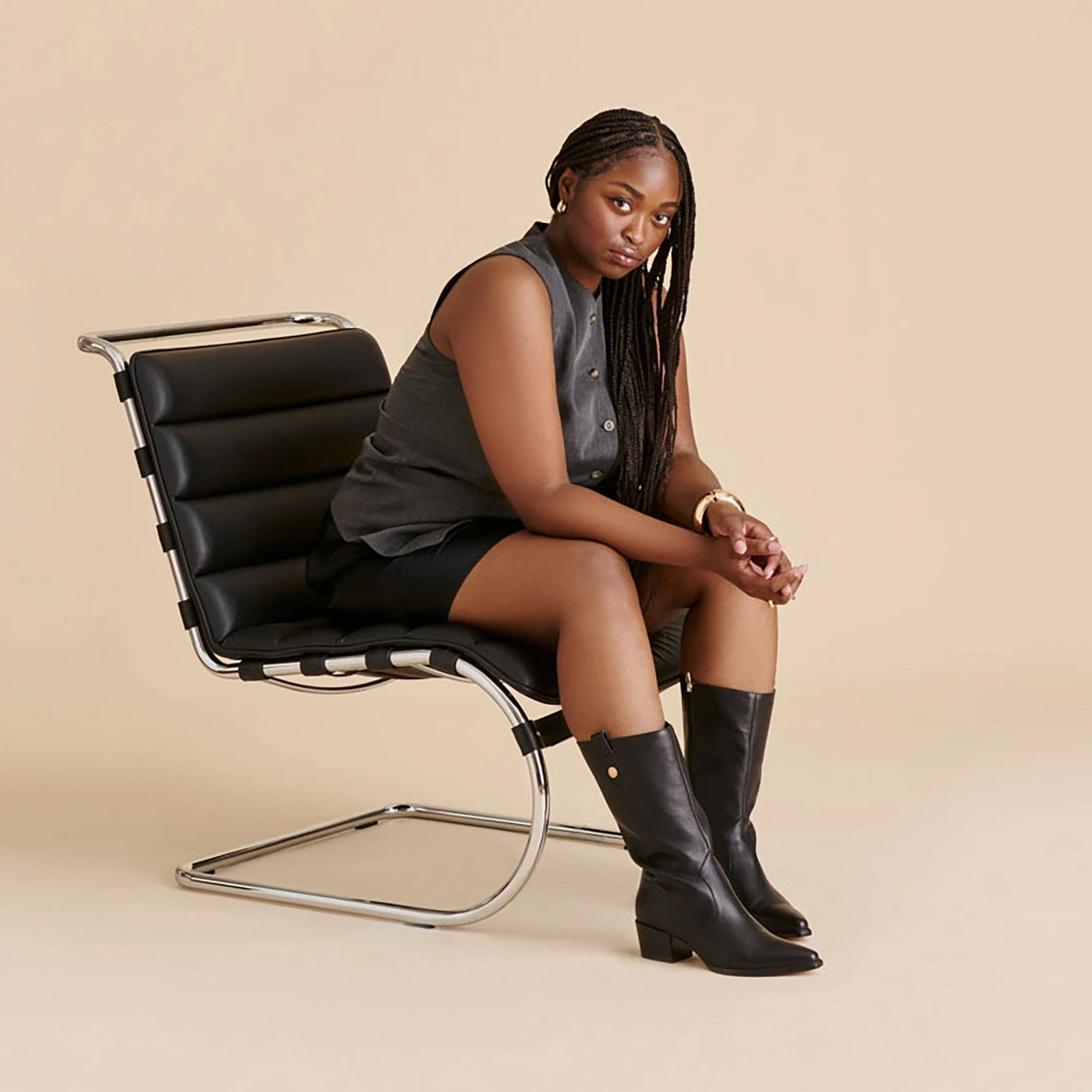 Patent Leather Odor Control Fabric VERN WIDE CALF BOOTS BLACK LEATHER