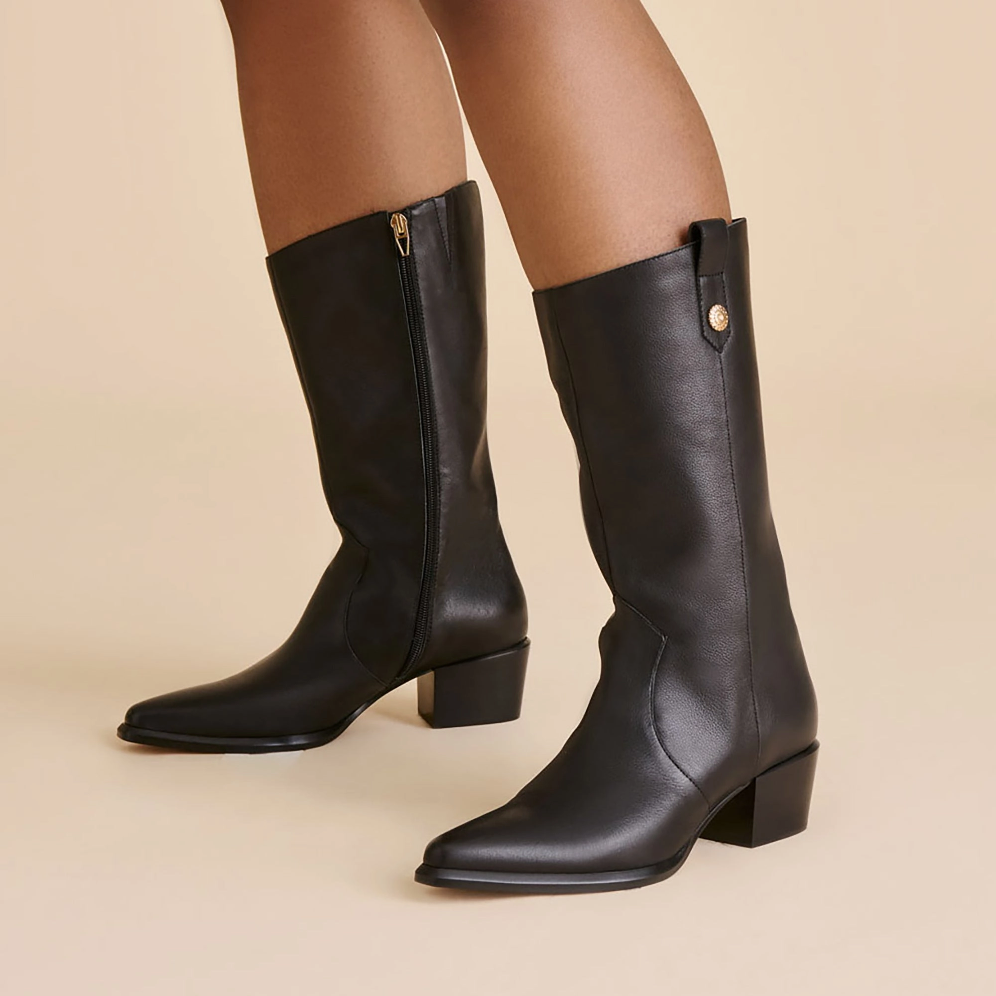 VERN WIDE CALF BOOTS BLACK LEATHER Airflow System
