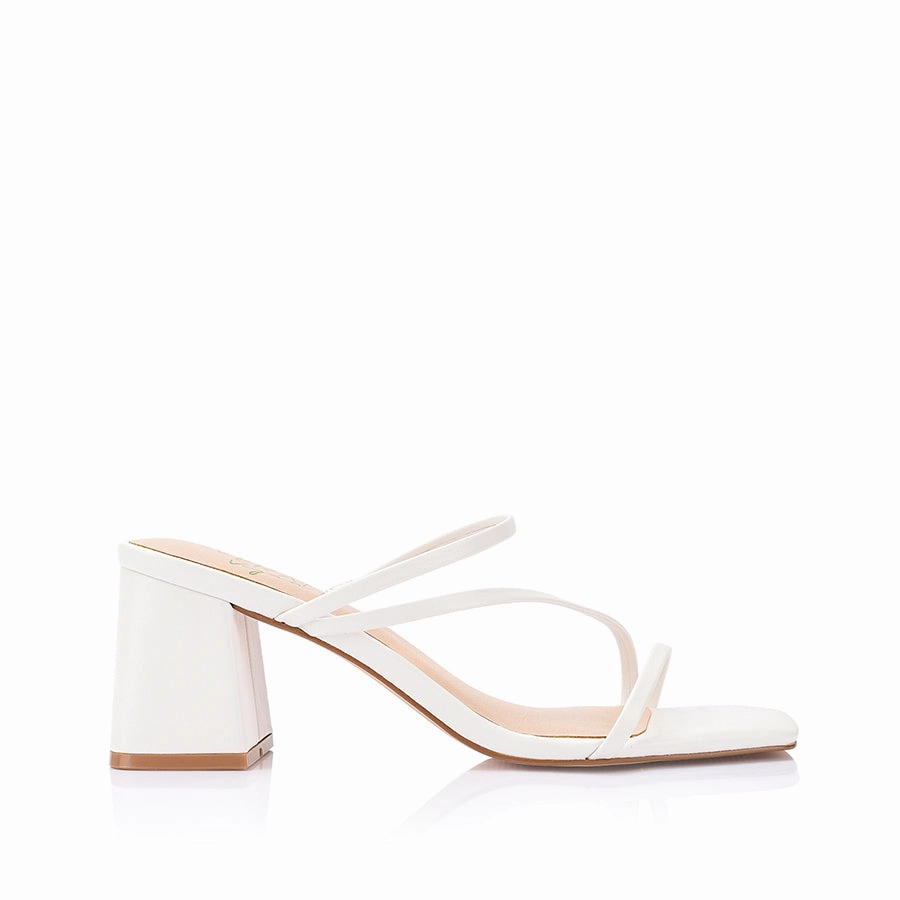 Sharp Cut Stanford Block Heel Mules - Chalk White