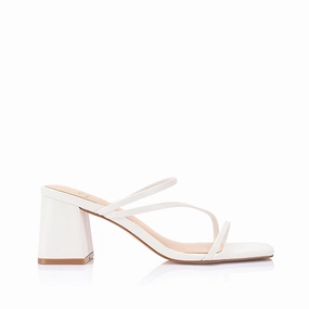 Sharp Cut Stanford Block Heel Mules - Chalk White