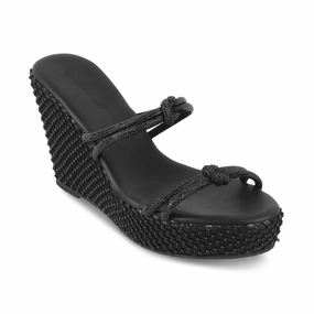 STARDUST- BLACK GLITTER WEDGES Slim Shape