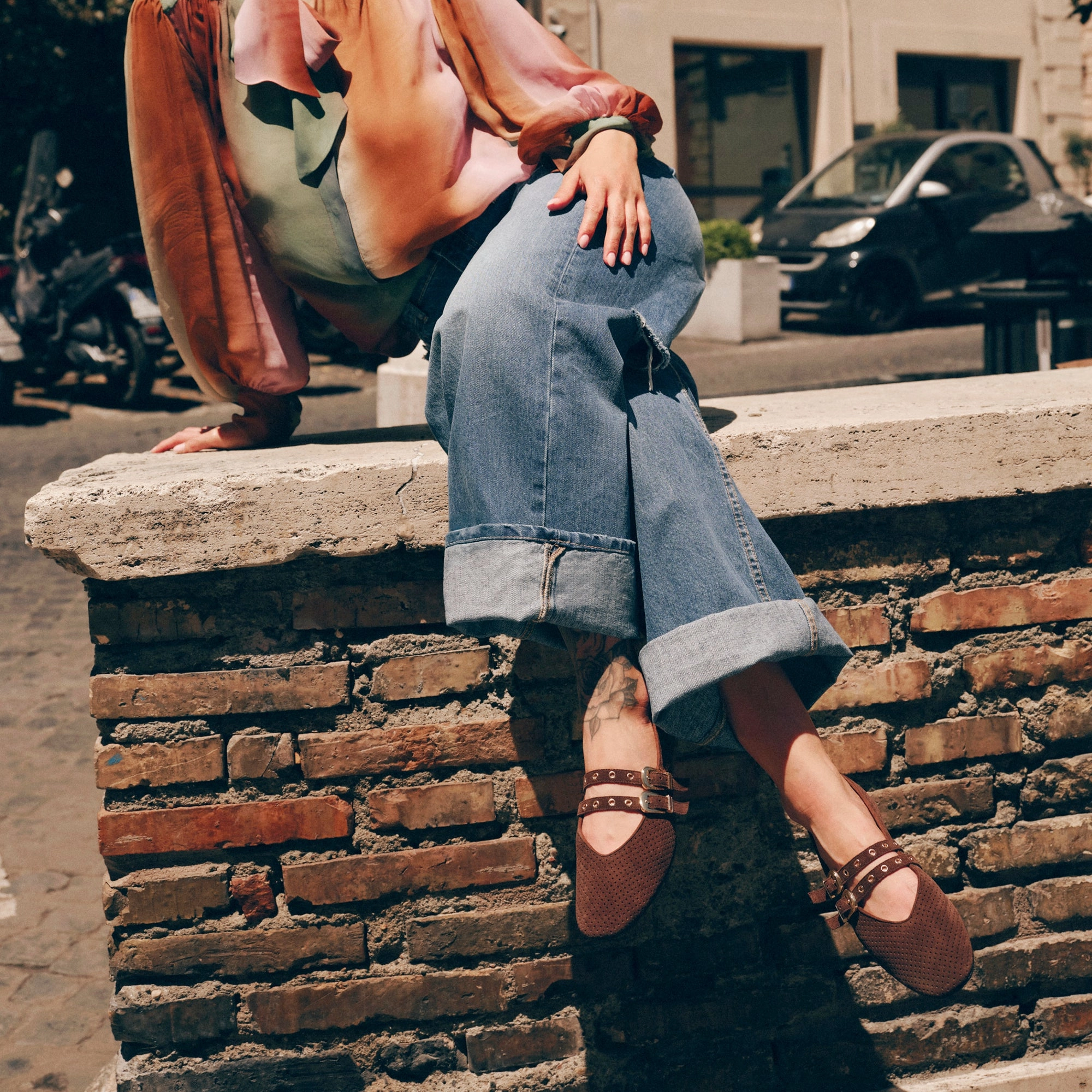 BAYLEE GROMMET BALLET FLATS DK BROWN PERFORATED SUEDE basketball players