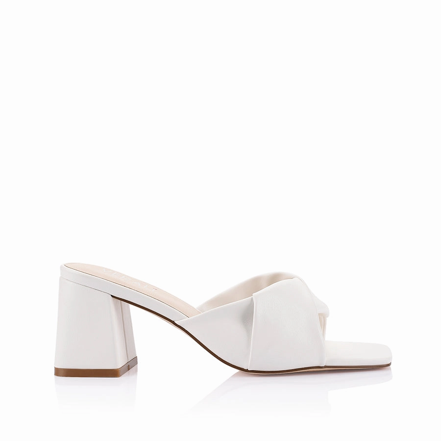 Rich Feel Stella Block Heel Mules - Chalk Smooth