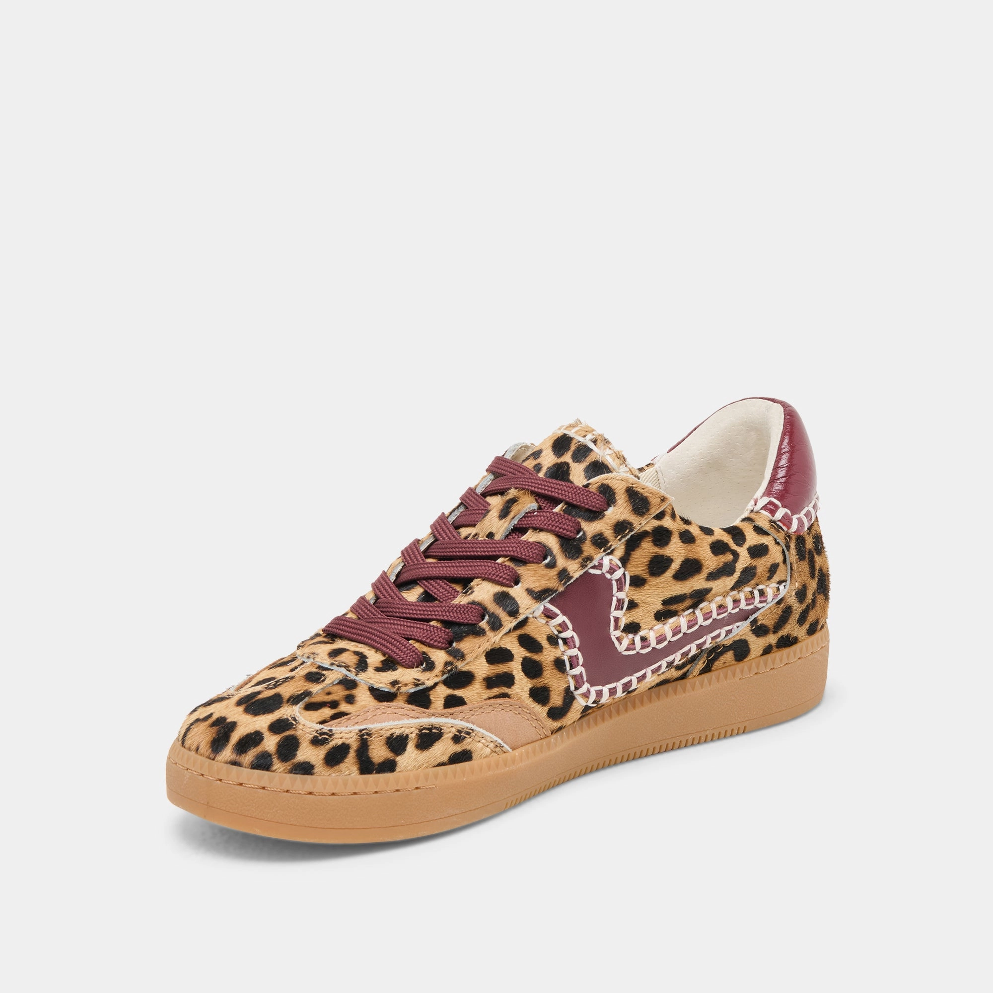 Tear Resistant Fabric NOTICE STITCH SNEAKERS BURGUNDY LEOPARD CALF HAIR