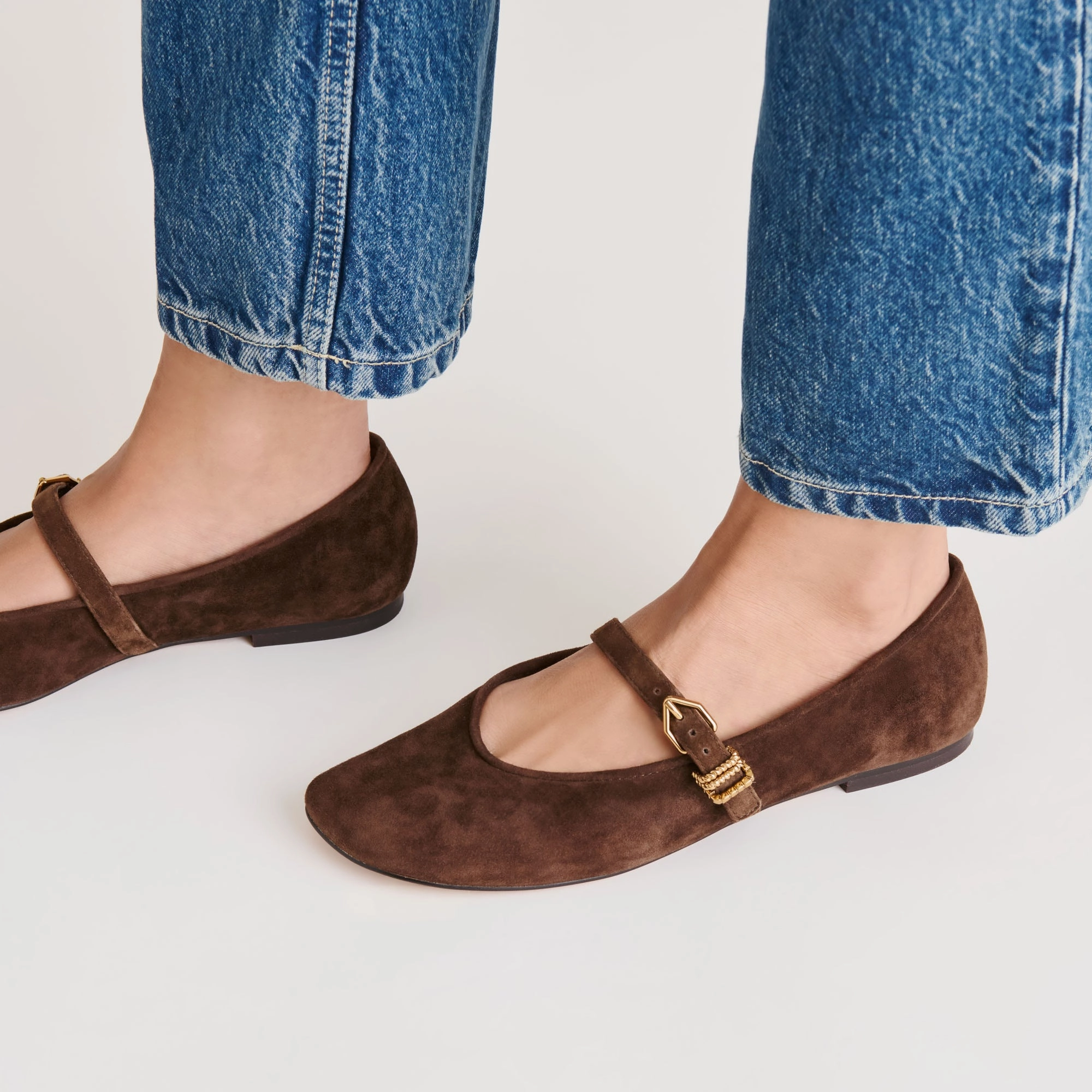 Sleek Wear Adjustable Strap ALIZZA BALLET FLATS DK BROWN SUEDE