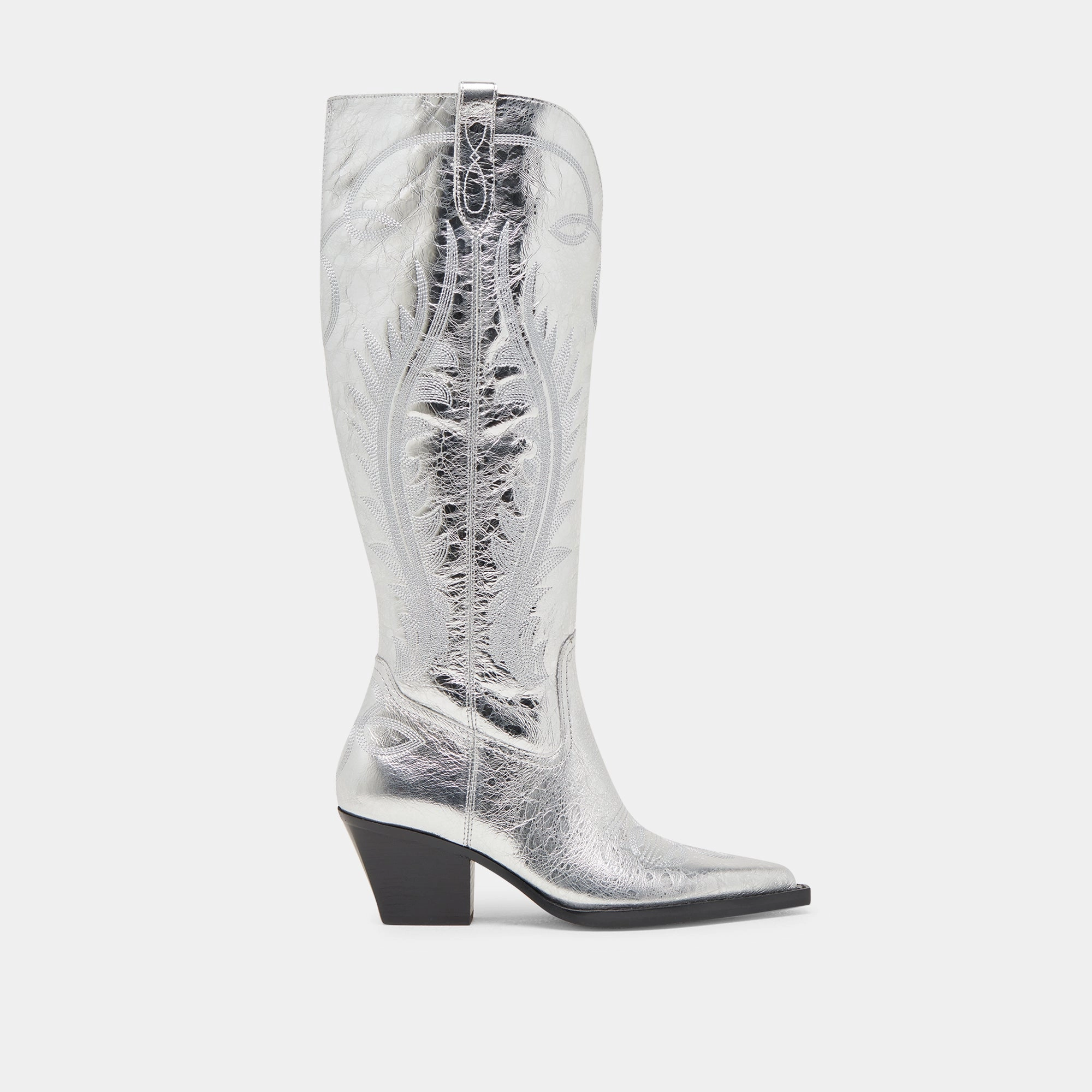 Wide Stance Platform RYATT WIDE CALF BOOTS SILVER DISTRESSED LEATHER