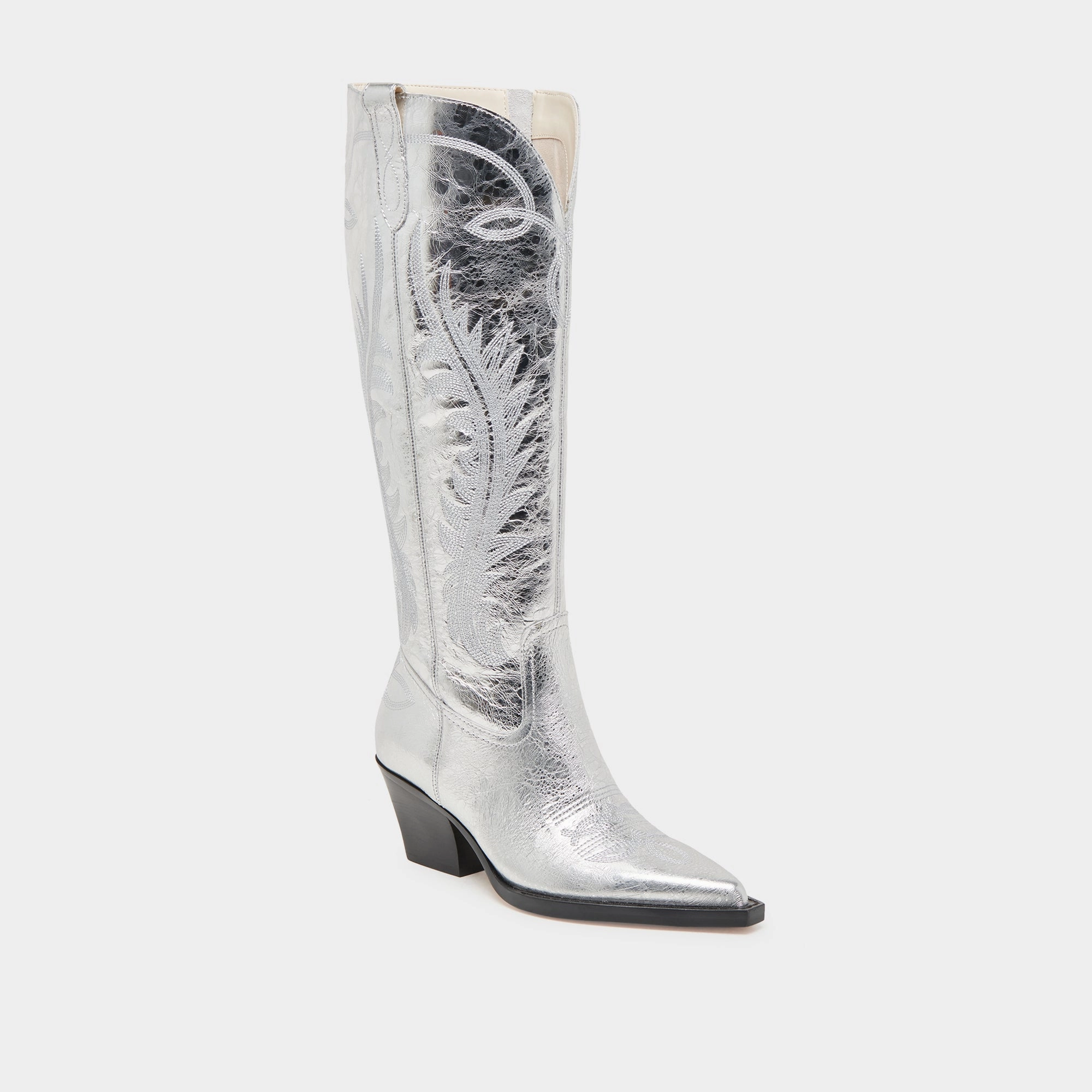 animal-print adventurers' requirements RYATT WIDE CALF BOOTS SILVER DISTRESSED LEATHER