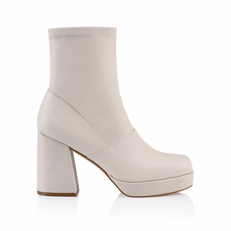 Avril Platform Ankle Boots - Bone Stretch Chic casual Work Chicfit