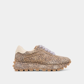 High density foam walkers' stability TRICIA SNEAKERS TAN LEOPARD PRINTED SUEDE