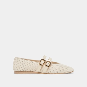 Pressure Dispersing Design BAYLEE WIDE BALLET FLATS BONE PERFORATED SUEDE