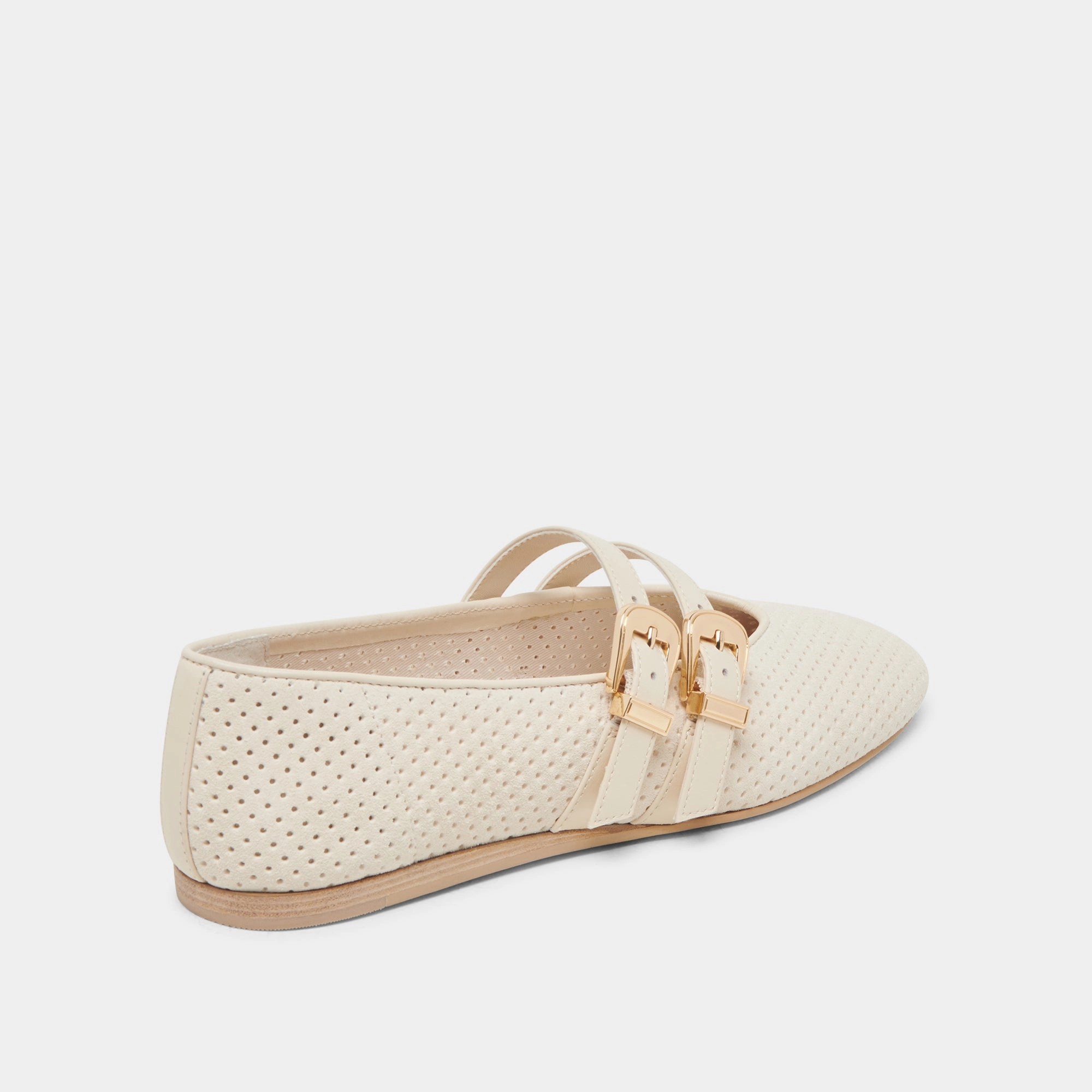BAYLEE WIDE BALLET FLATS BONE PERFORATED SUEDE Stylish Sole