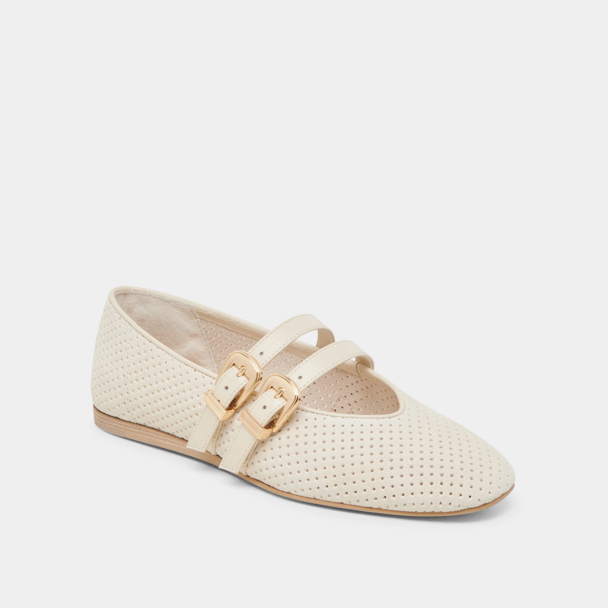 Supportive Traction BAYLEE WIDE BALLET FLATS BONE PERFORATED SUEDE