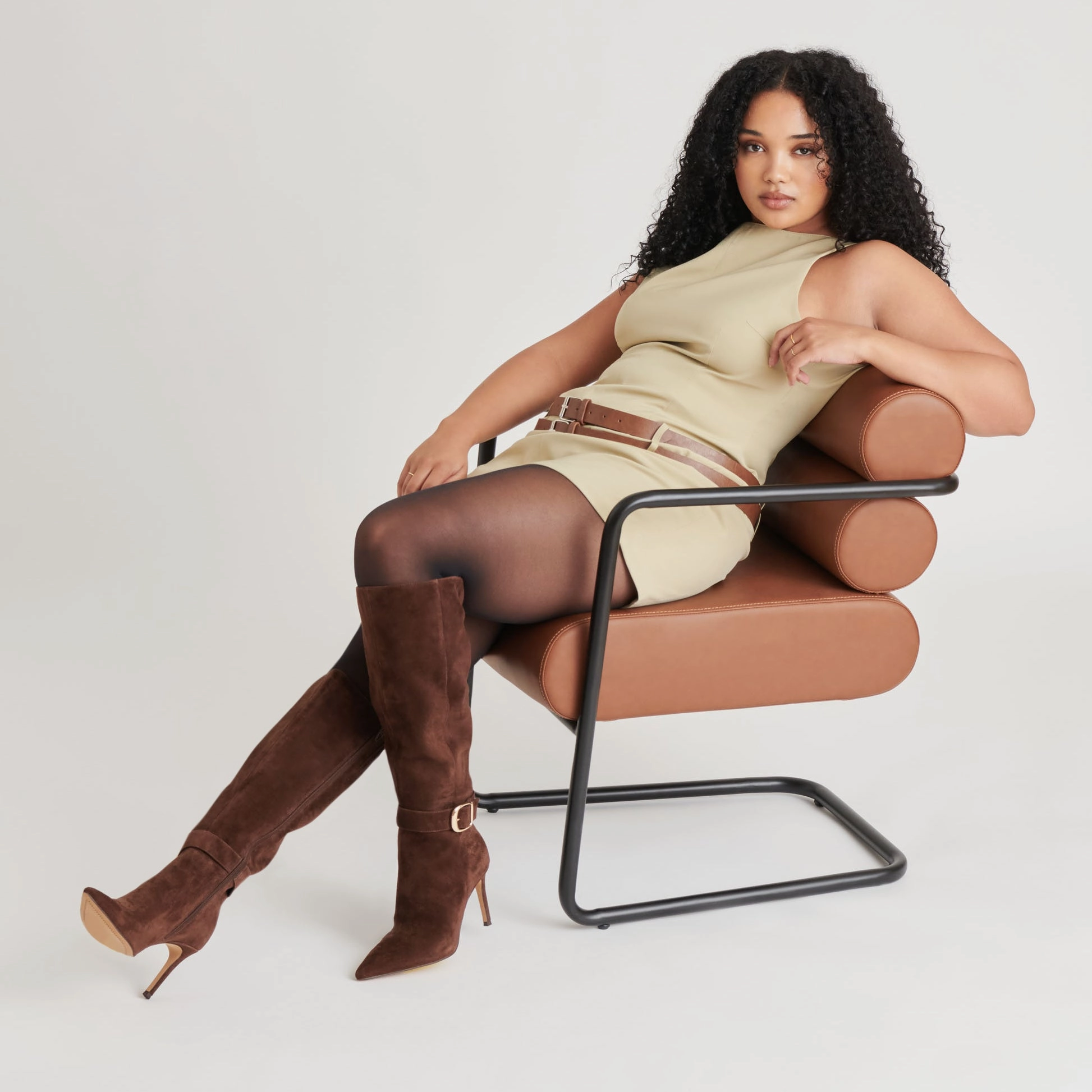 KINZY WIDE CALF BOOTS DK BROWN SUEDE Heel Secure Sole