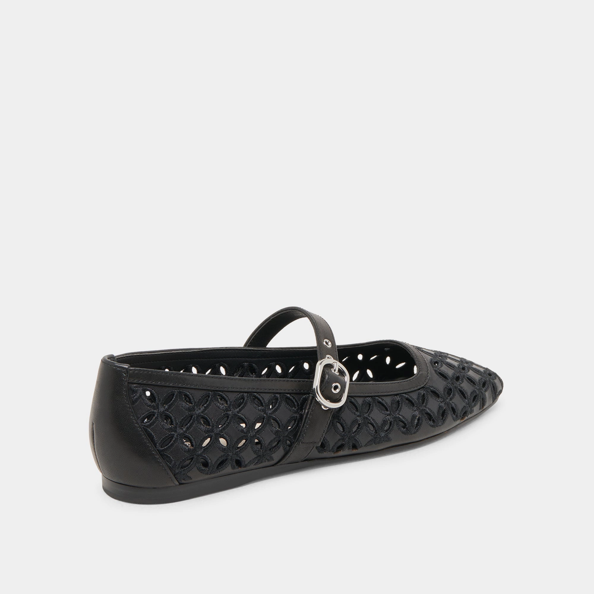 RODNI EYELET PERF BALLET FLATS BLACK LEATHER adults Padded collar
