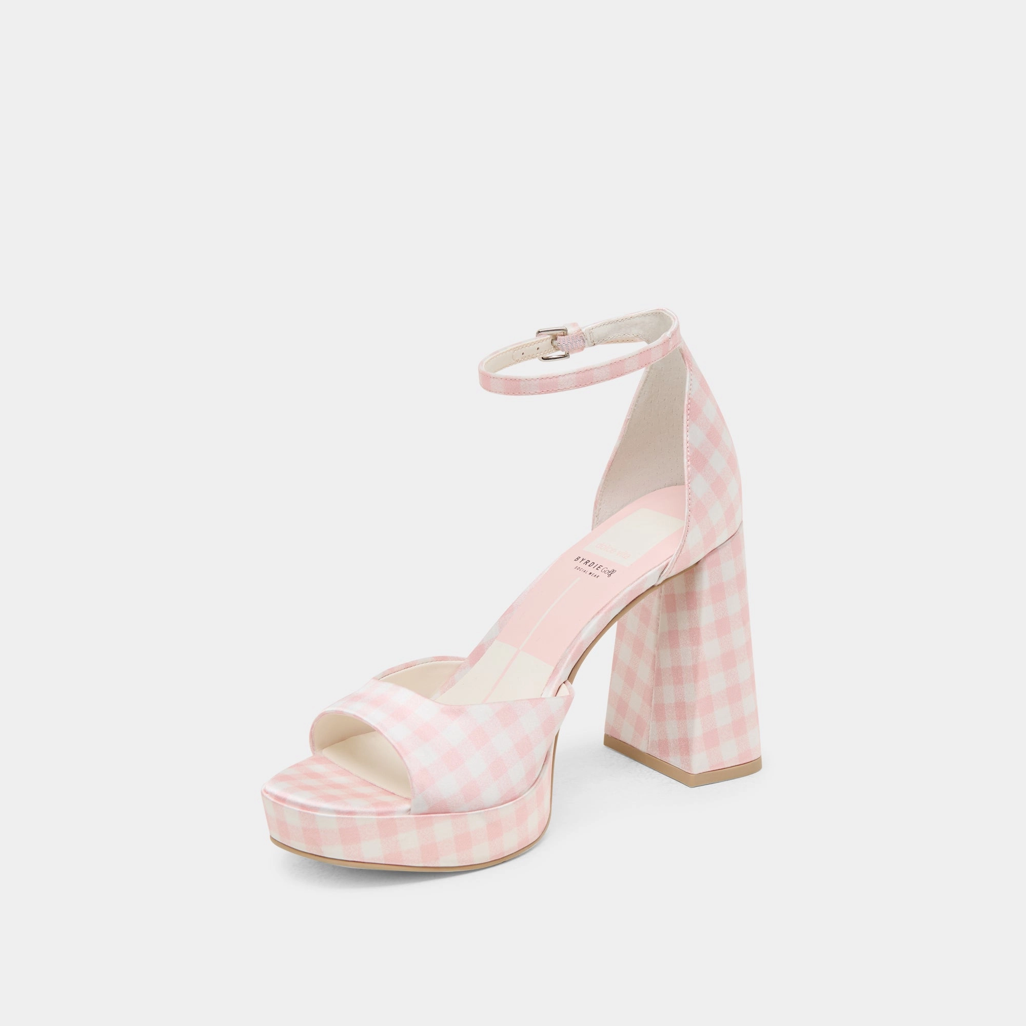 mass - production - efficiency - level PANDRO X BYRDIE GOLF WIDE HEELS PINK PLAID GINGHAM